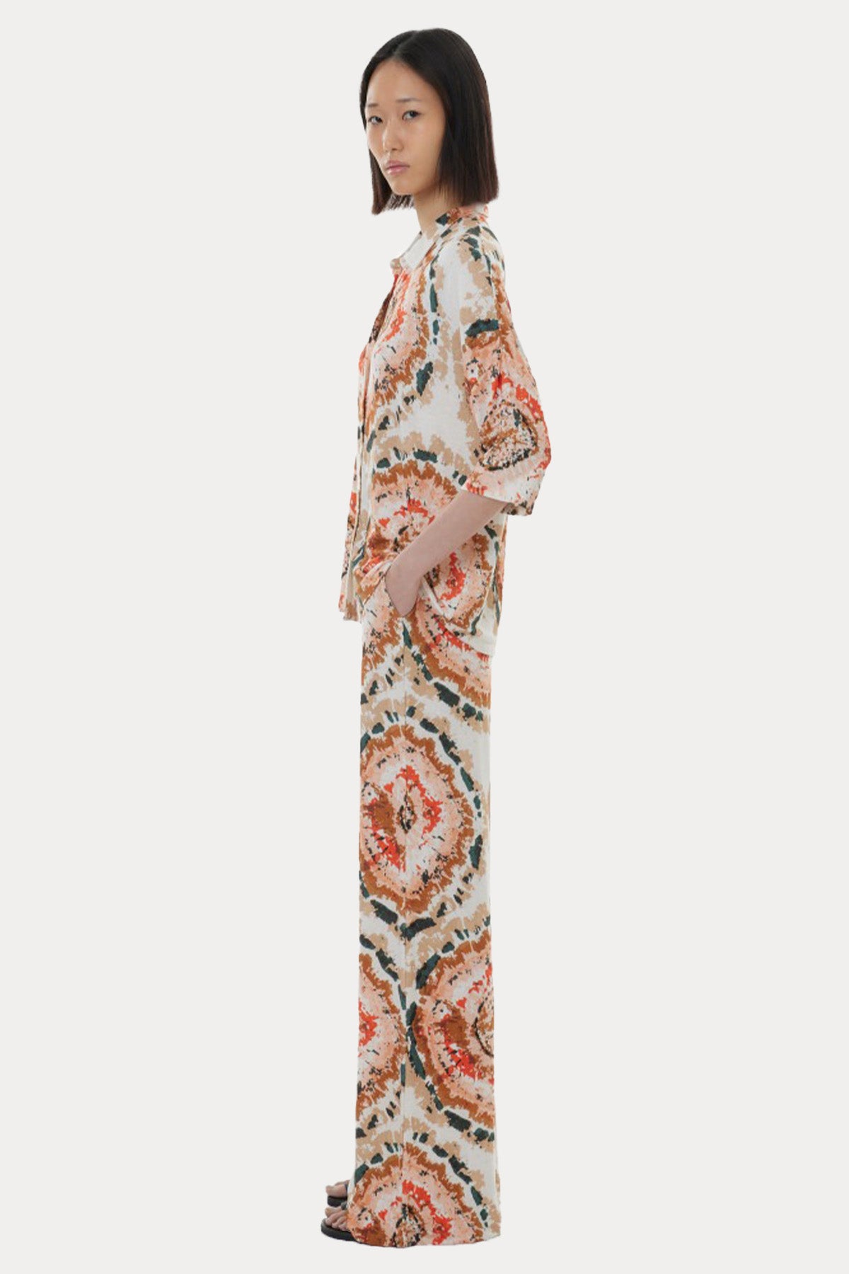 Majestic Renkli Desenli Streç Keten Gömlek