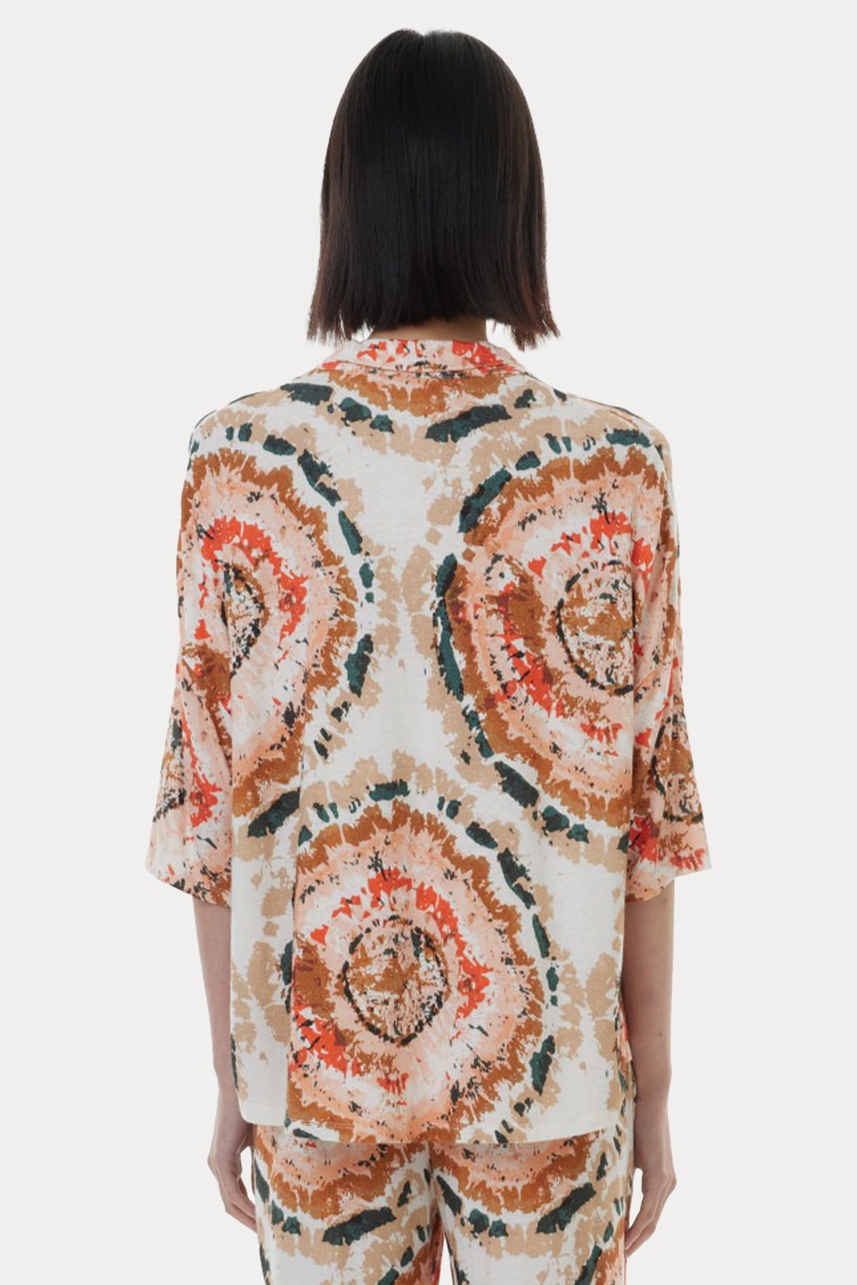 Majestic Renkli Desenli Streç Keten Gömlek