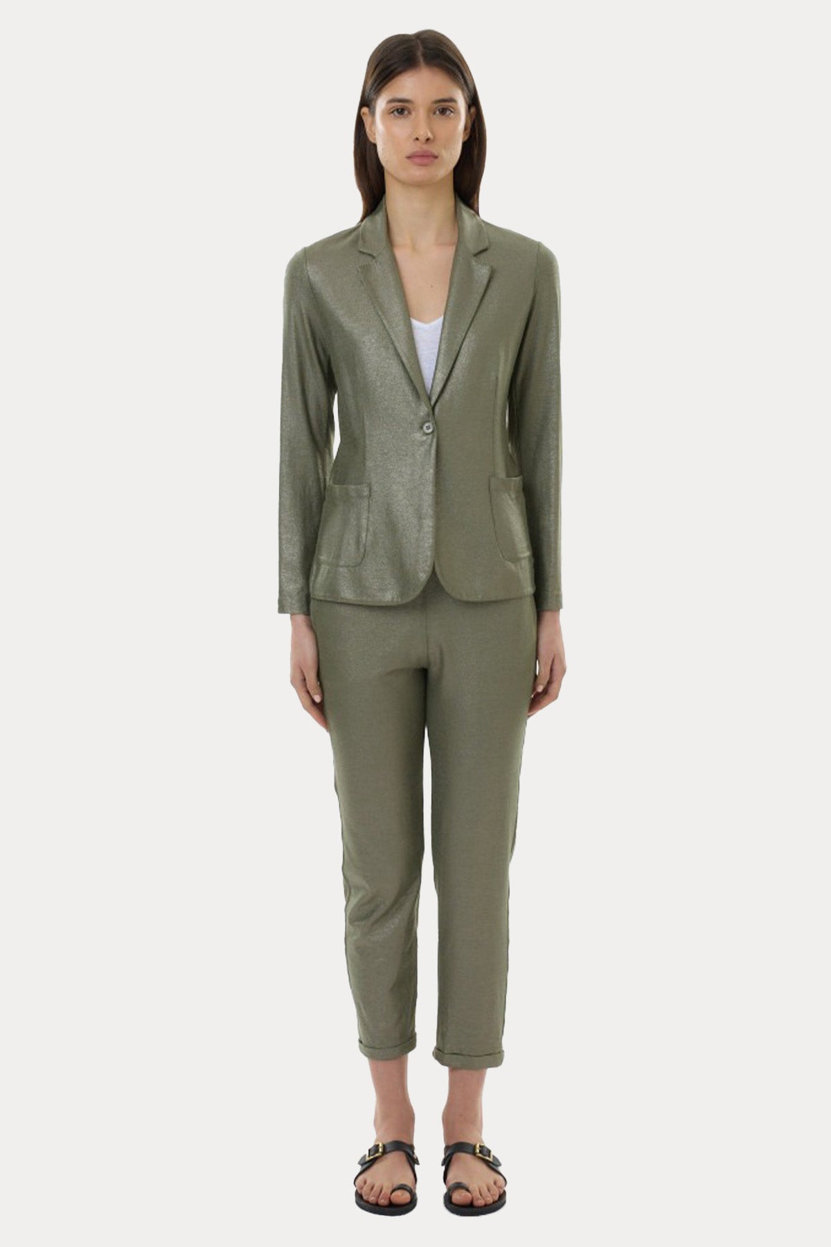 Majestic Parlak Kumaş Streç Keten Blazer Ceket