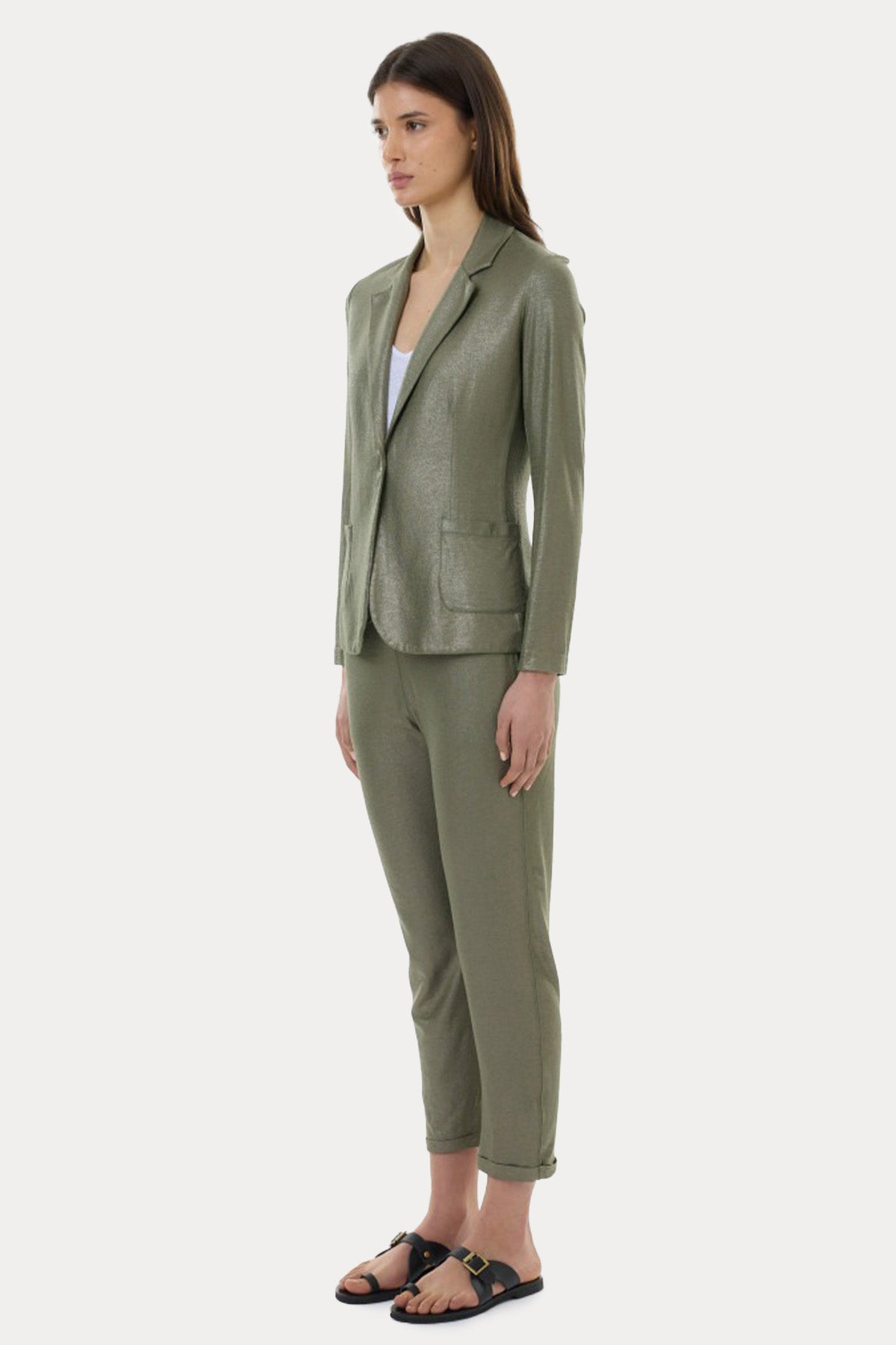 Majestic Parlak Kumaş Streç Keten Blazer Ceket