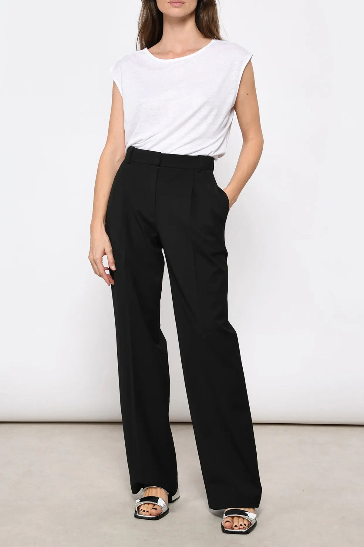 Majestic Yuvarlak Yaka Geniş Kesim Streç Keten Bluz