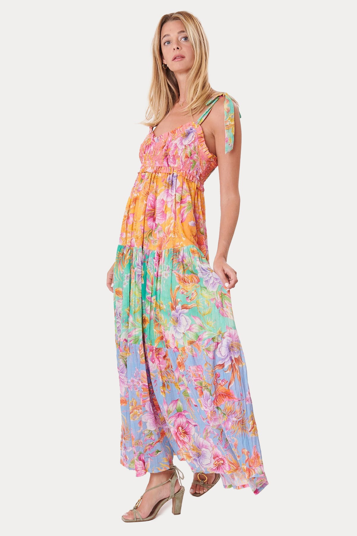 Rene Derhy Çiçek Desenli Pileli Maxi Elbise