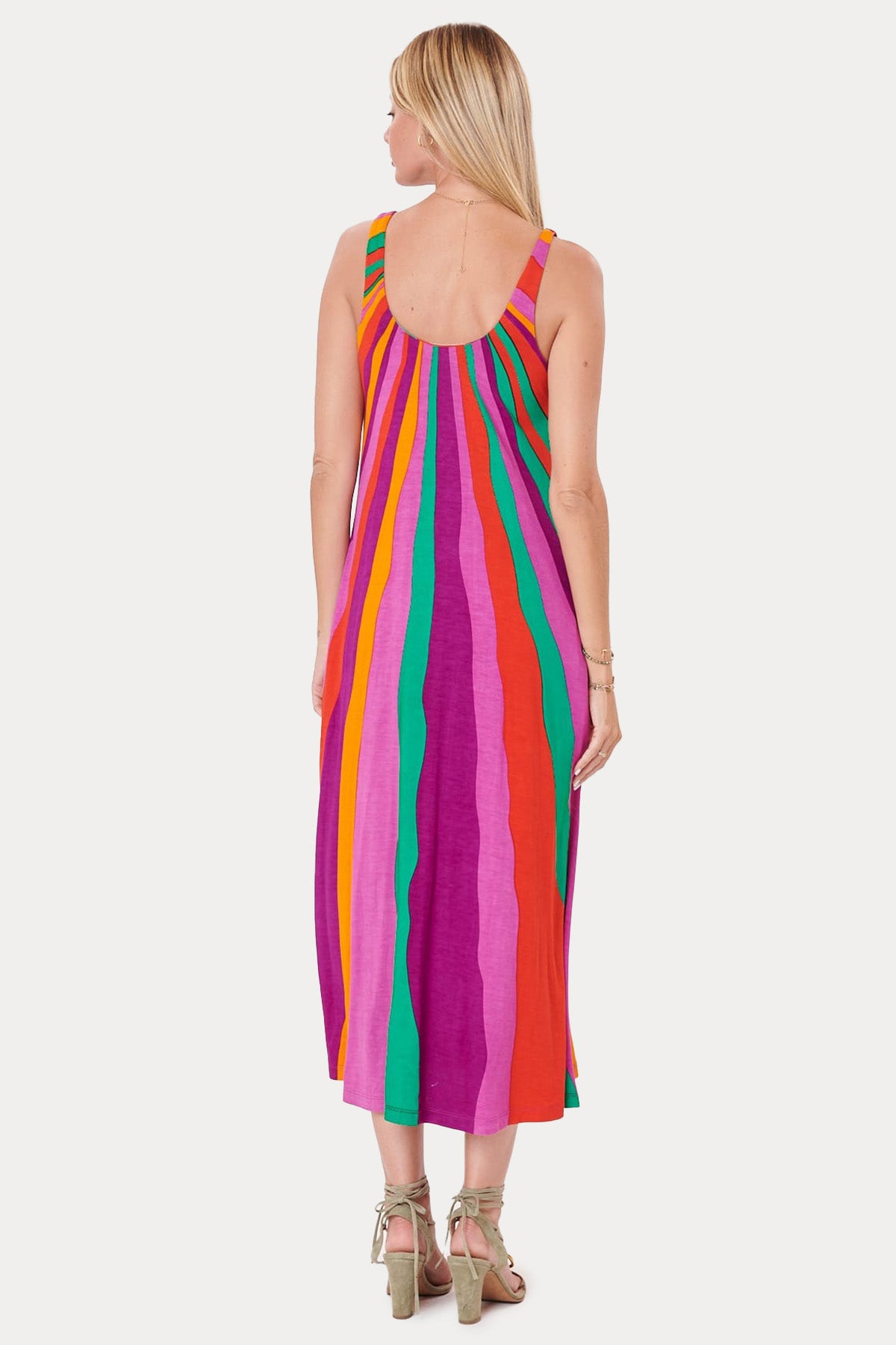 Rene Derhy Yuvarlak Yaka Renkli Desenli Maxi Elbise