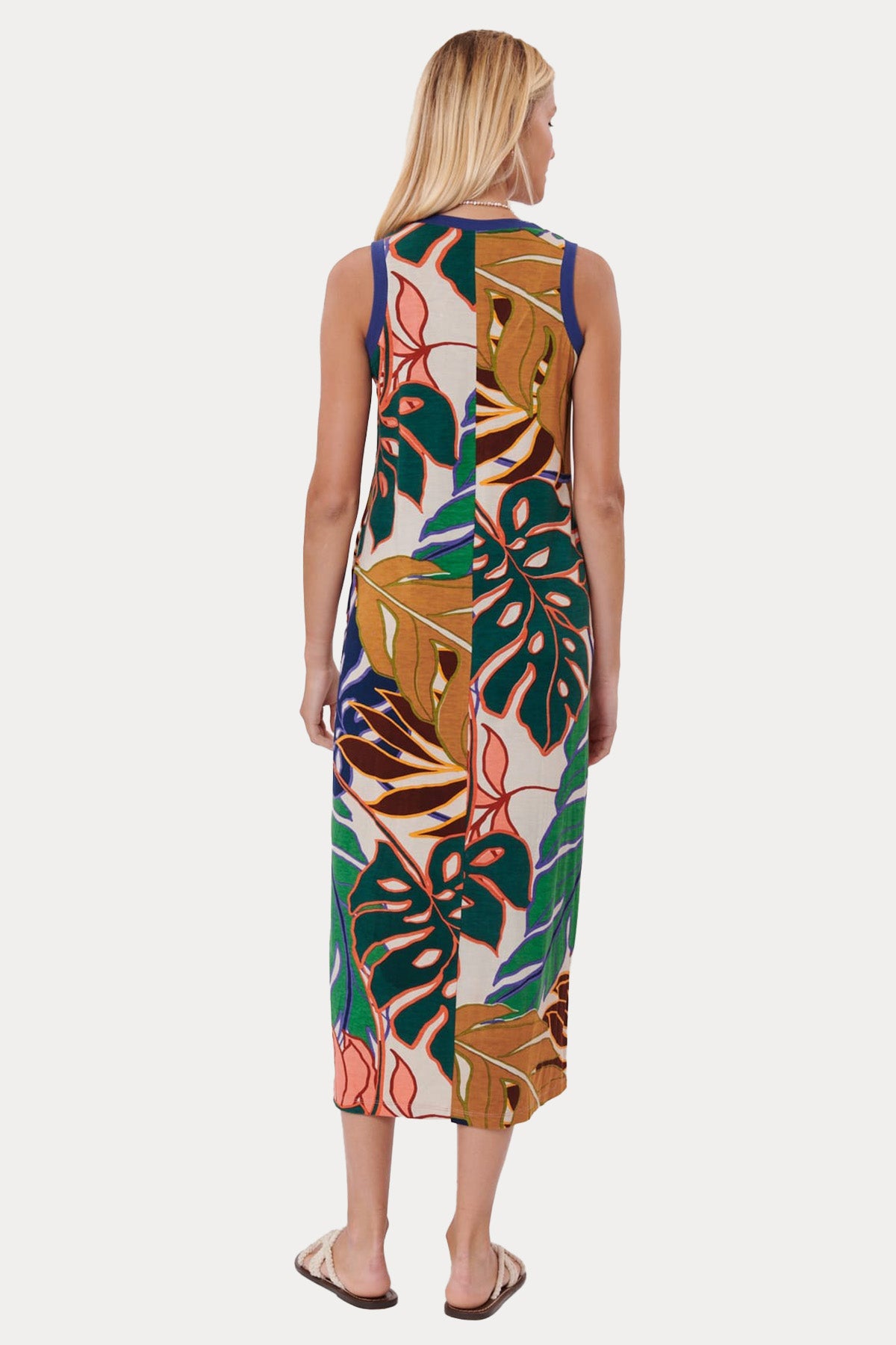 Rene Derhy Yuvarlak Yaka Desenli Midi Elbise