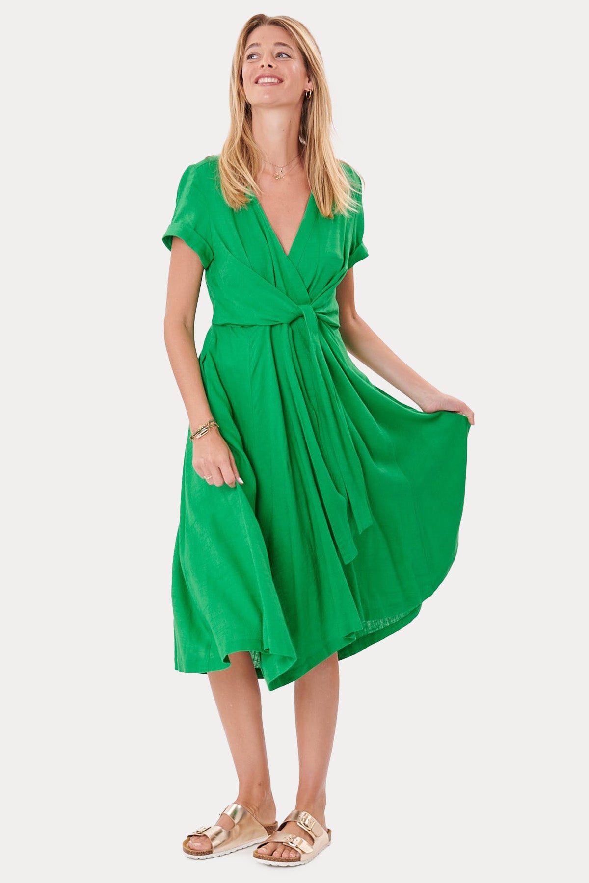 Rene Derhy V Yaka Kurdele Detaylı Midi Elbise