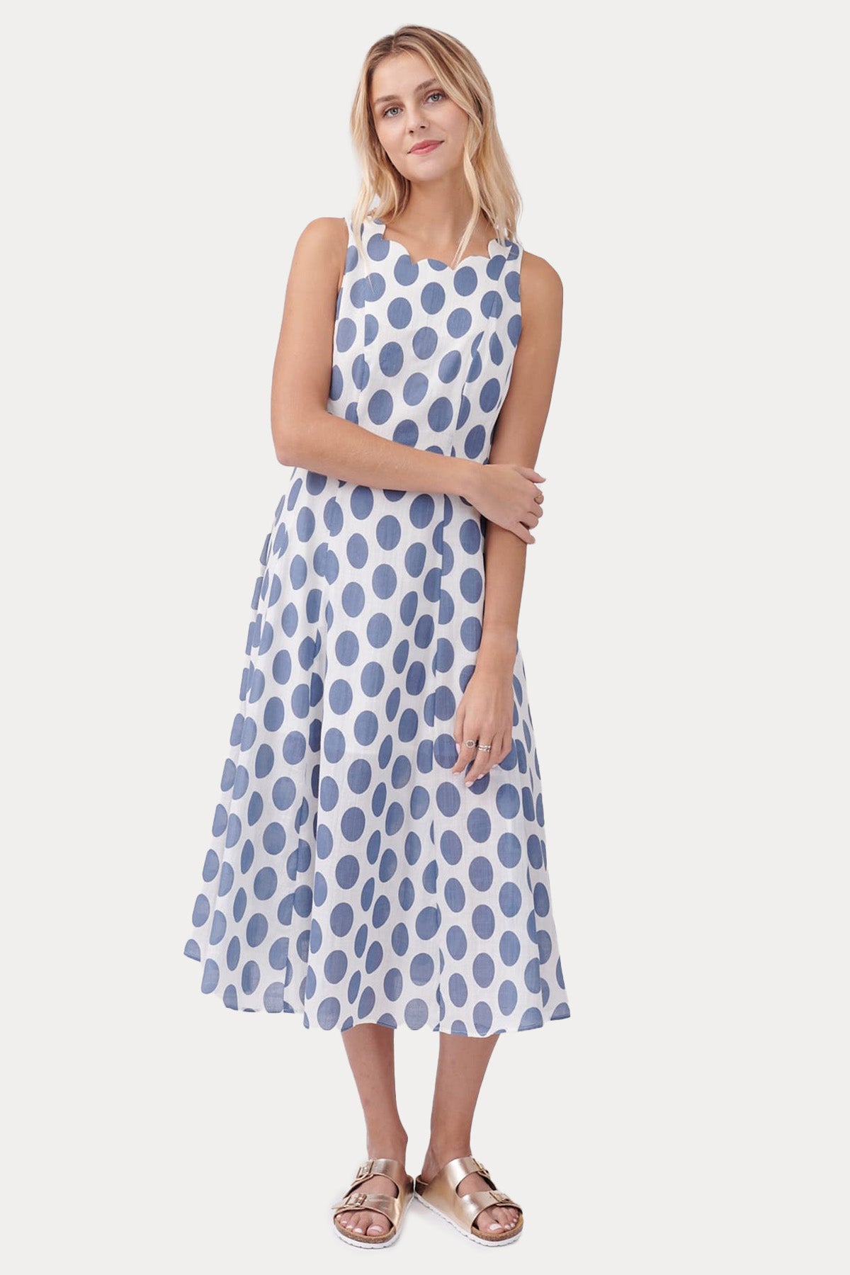 Rene Derhy Yuvarlak Yaka Puantiyeli Midi Elbise