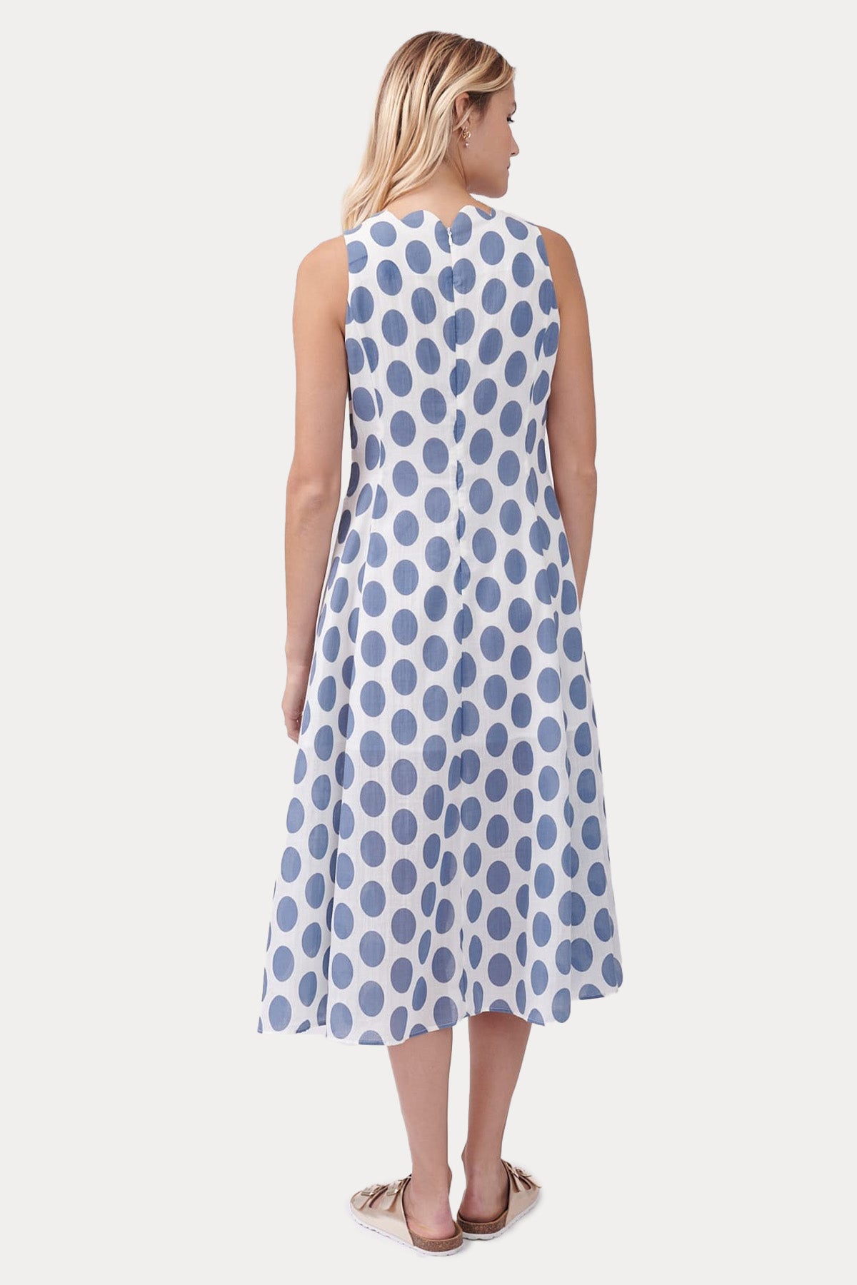 Rene Derhy Yuvarlak Yaka Puantiyeli Midi Elbise