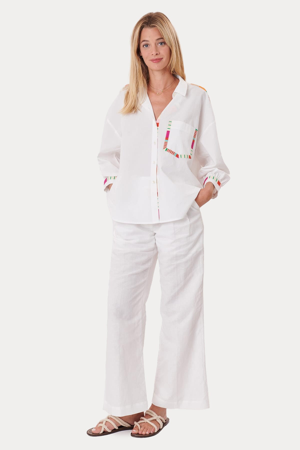 Rene Derhy Renkli Desen Detaylı Klasik Yaka Cepli Gömlek