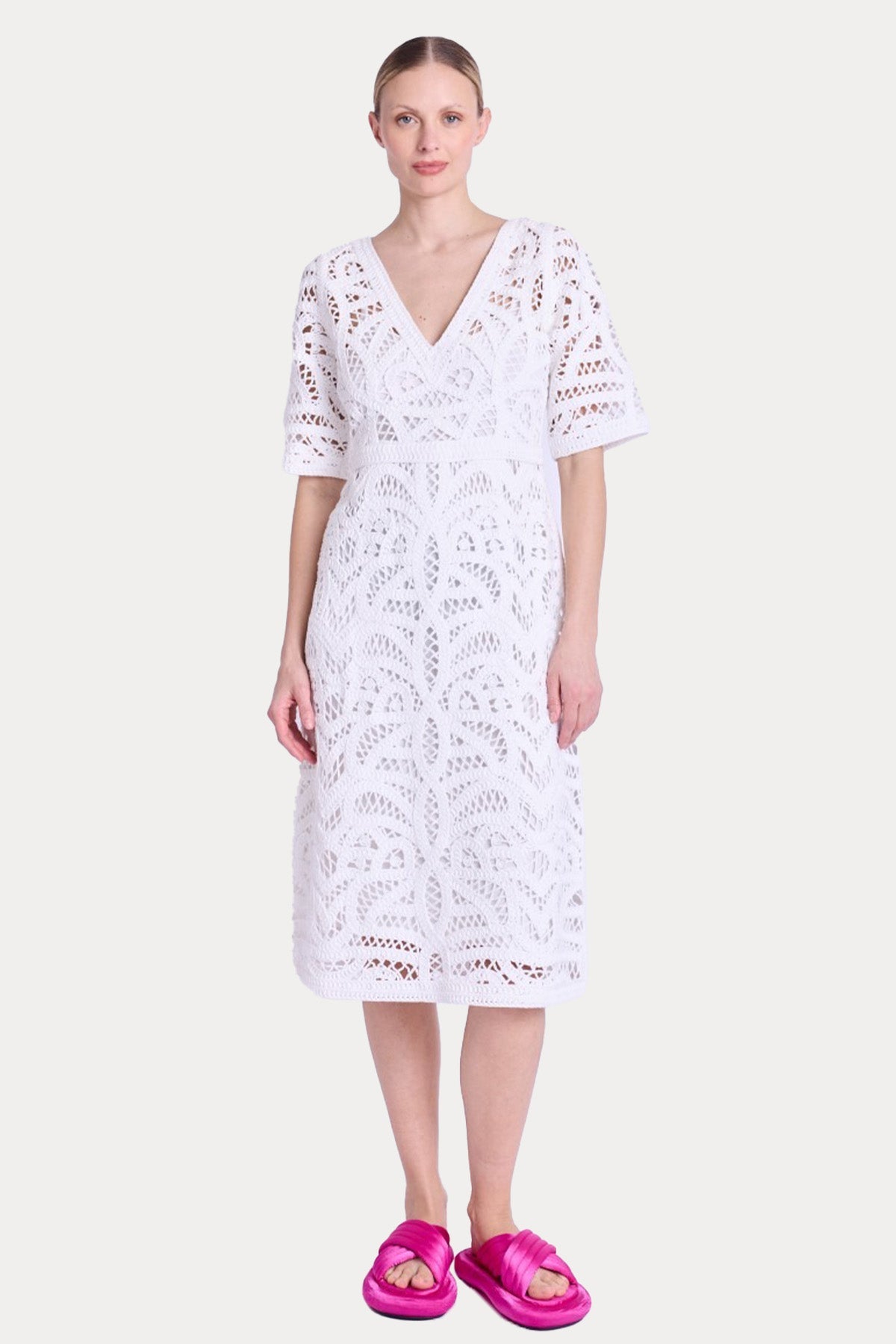 Berenice Raimunda Dantel Nakışlı Midi Elbise