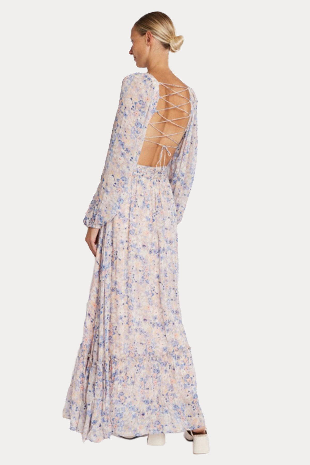 Berenice Rima Sırt Dekolteli Desenli Maxi Elbise