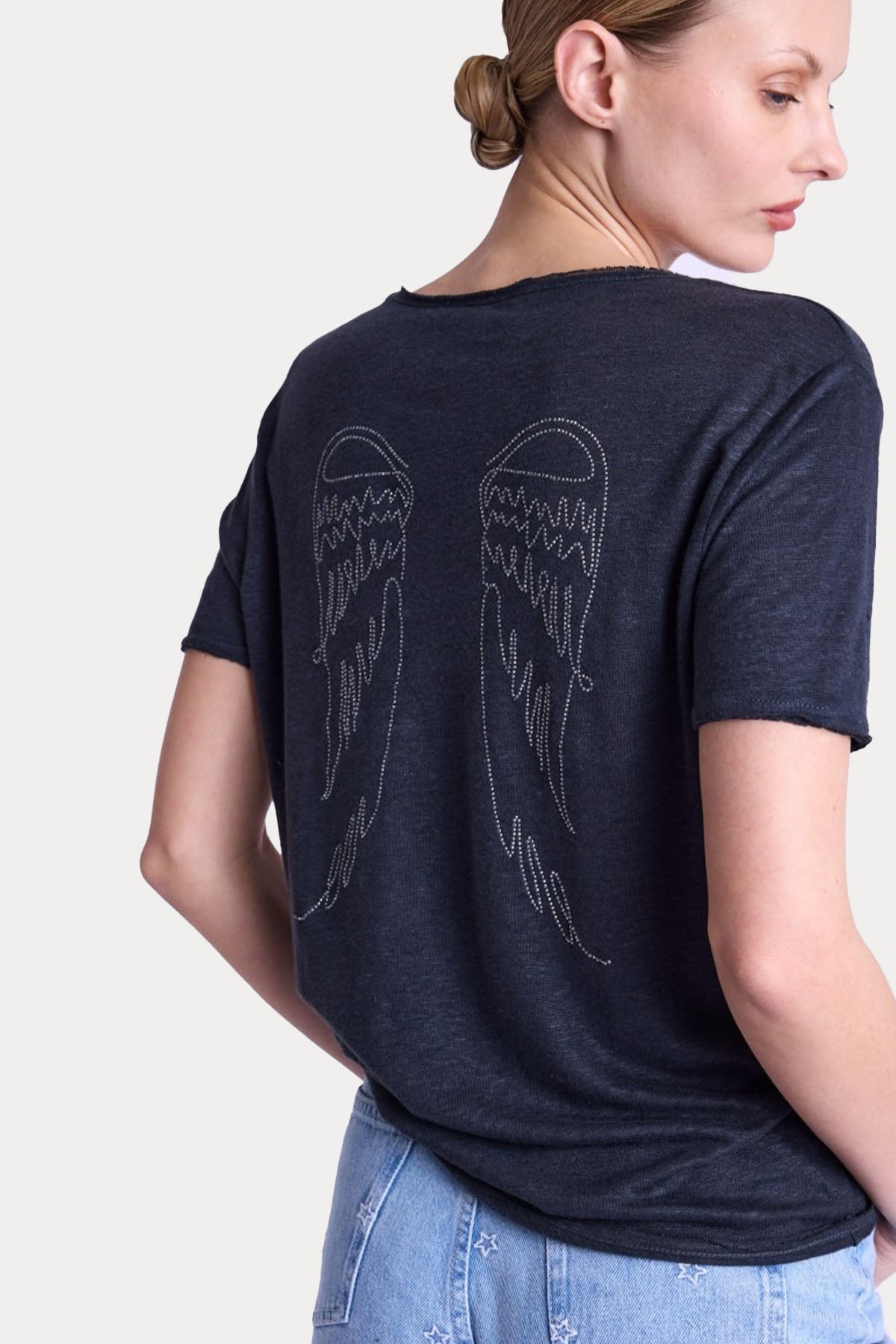 Berenice Emmaailes Regular Fit Kanat Desenli Keten T-shirt