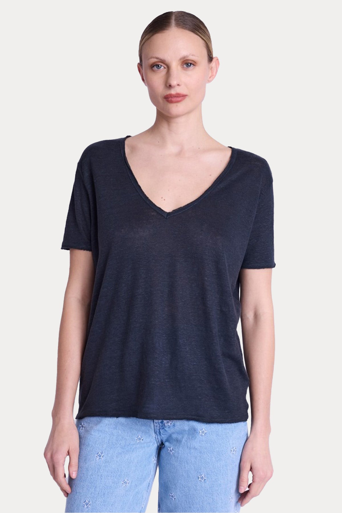 Berenice Emmaailes Regular Fit Kanat Desenli Keten T-shirt