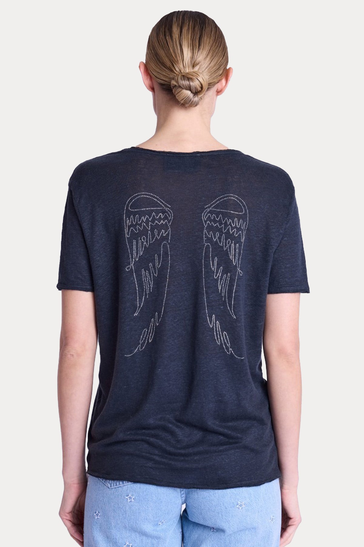 Berenice Emmaailes Regular Fit Kanat Desenli Keten T-shirt