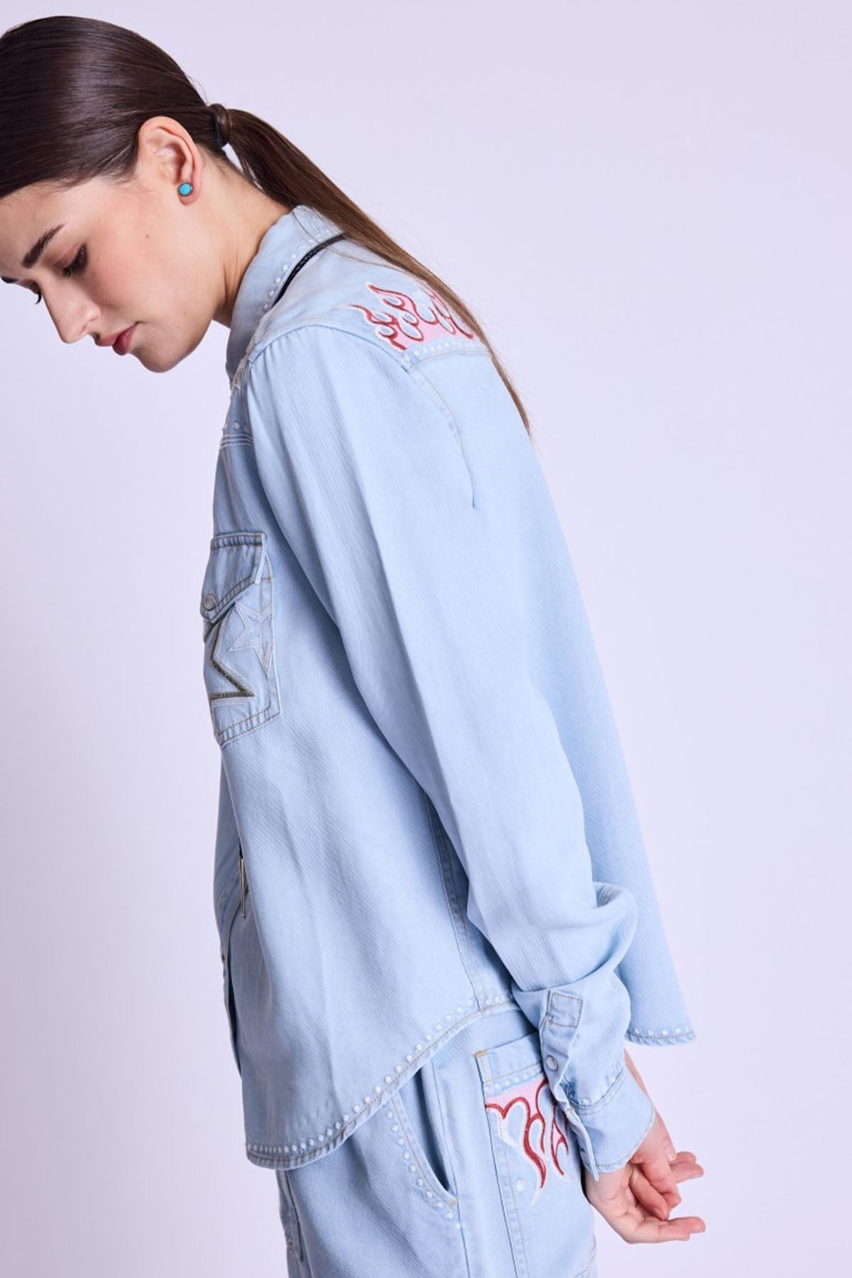 Berenice Cabanaflamme Renkli Nakış Desenli Denim Gömlek