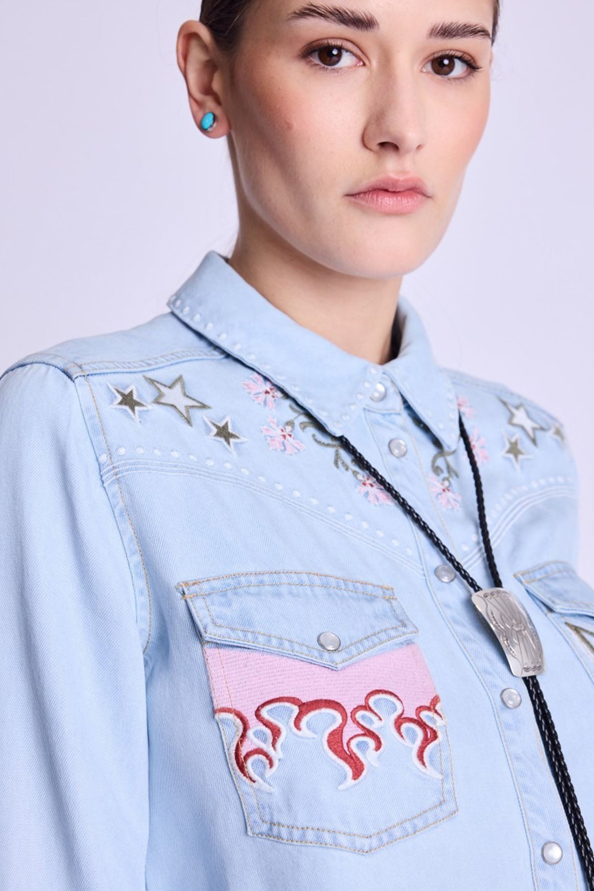 Berenice Cabanaflamme Renkli Nakış Desenli Denim Gömlek