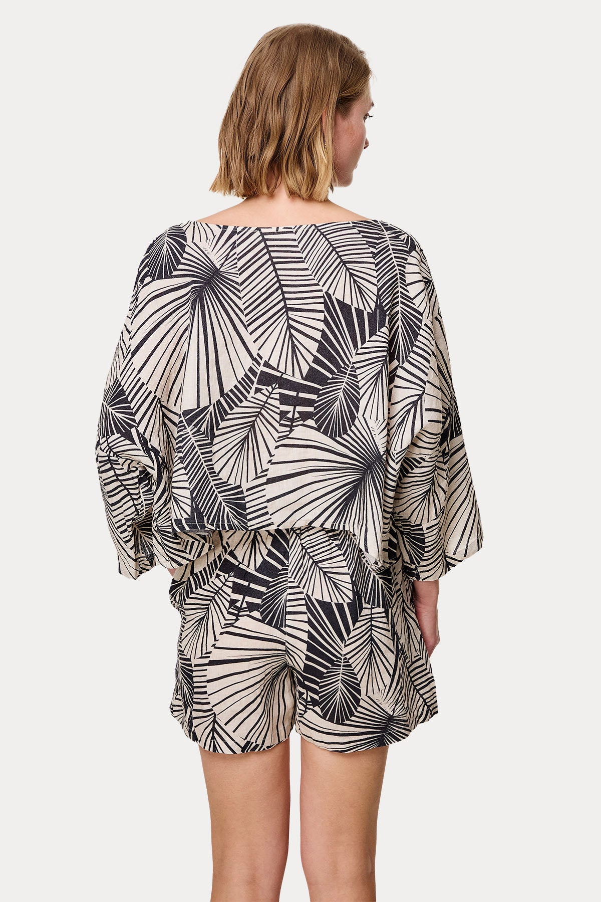 Bsb Desenli Keten Crop Bluz-Bluz-Libas