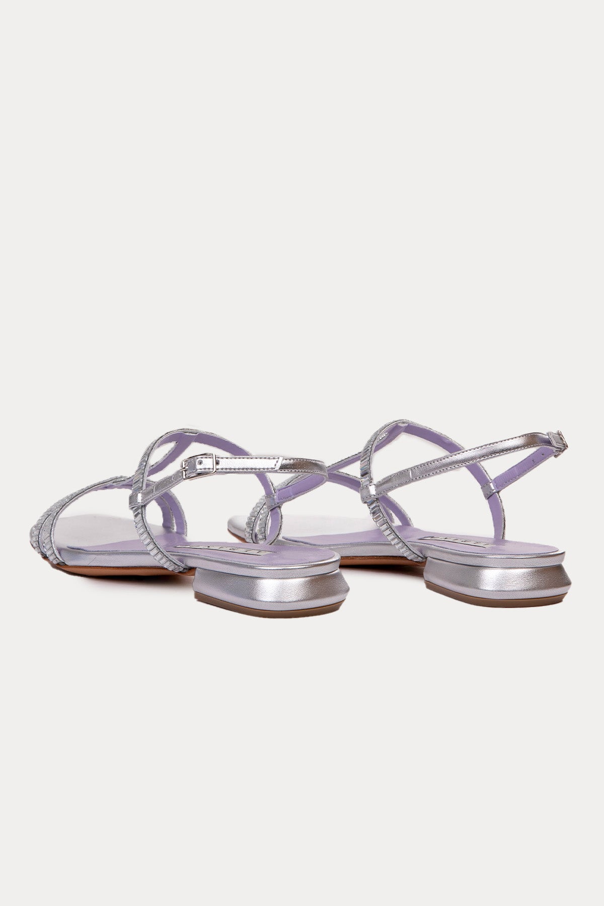 Albano Parlak Taşlı Küt Burun Deri Sandalet