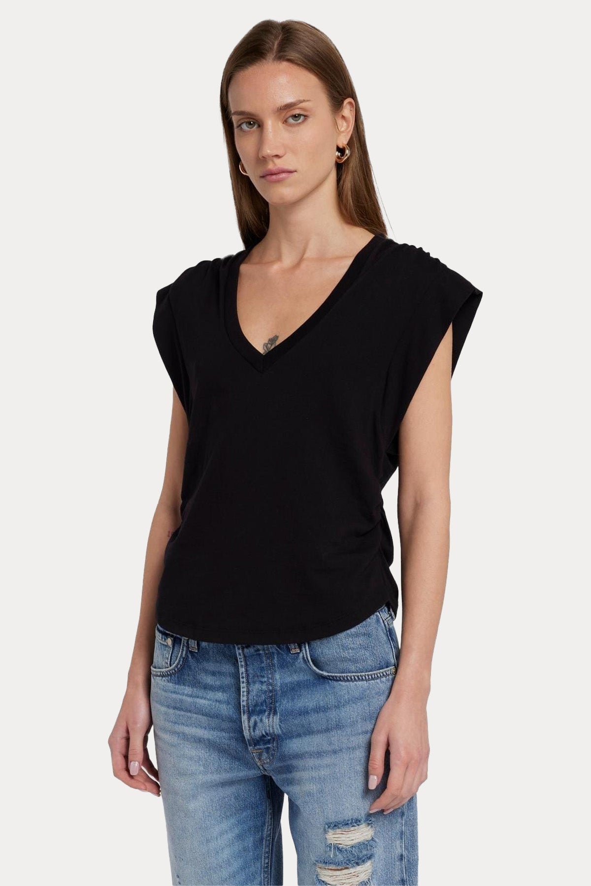7 For All Mankind Geniş V Yaka Kolsuz T-shirt