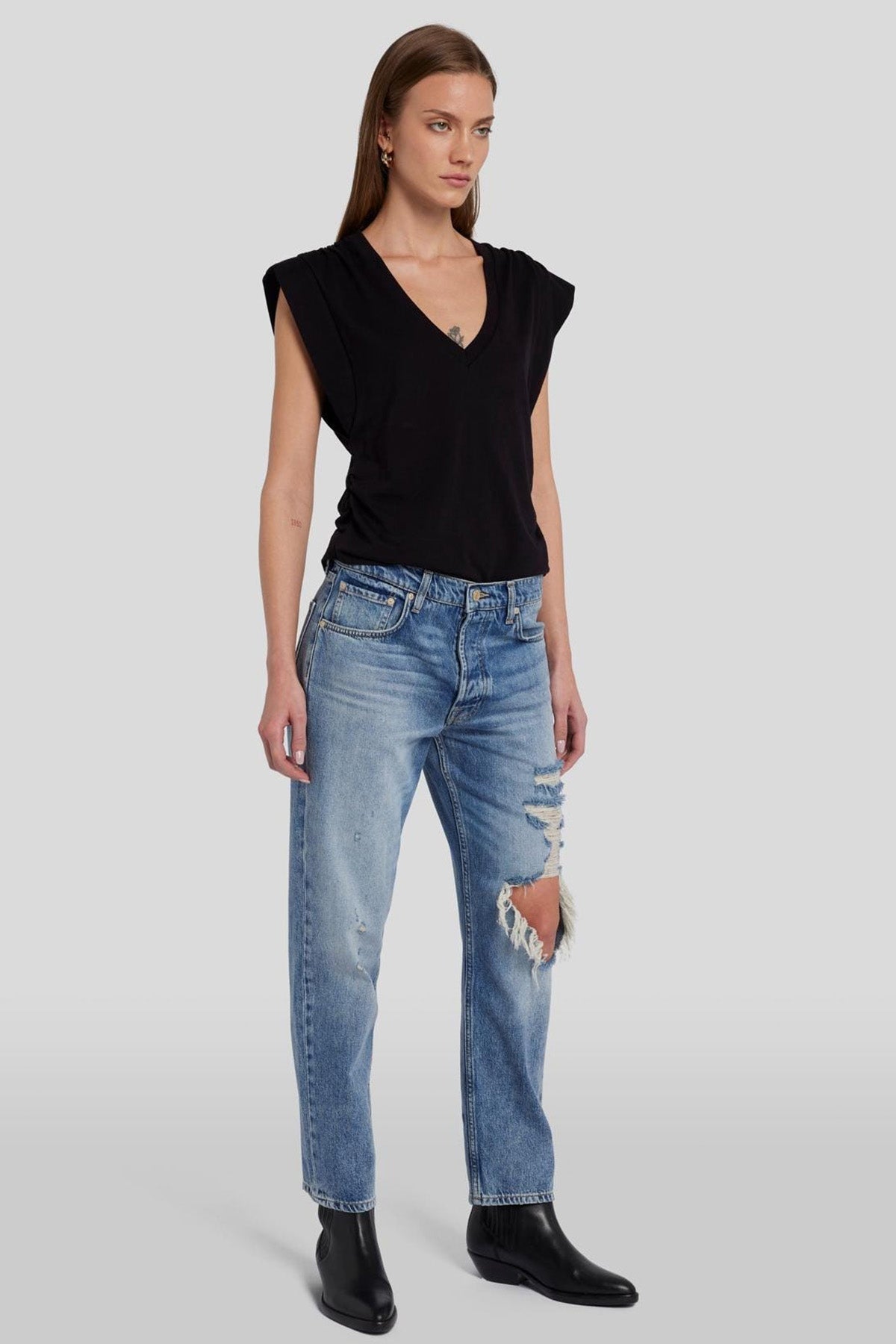 7 For All Mankind Geniş V Yaka Kolsuz T-shirt