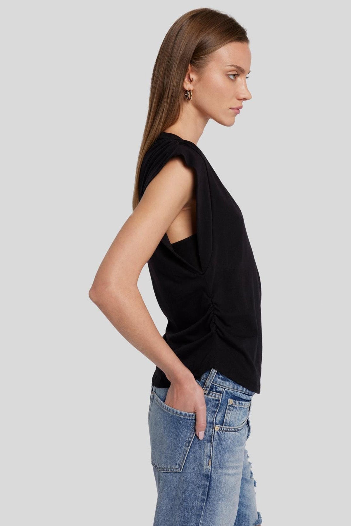 7 For All Mankind Geniş V Yaka Kolsuz T-shirt