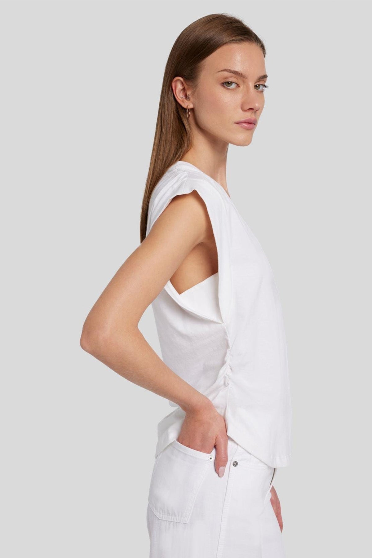 7 For All Mankind Geniş V Yaka Kolsuz T-shirt