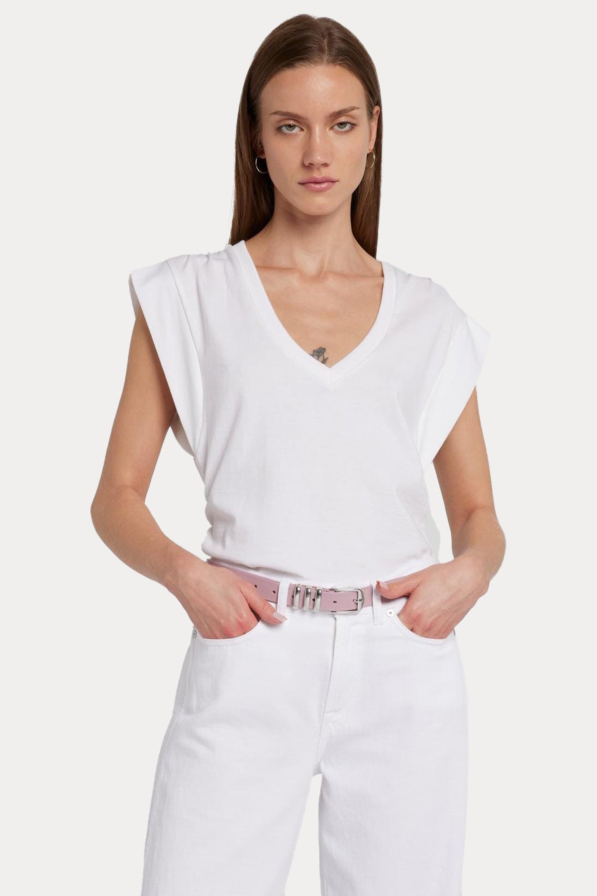 7 For All Mankind Geniş V Yaka Kolsuz T-shirt