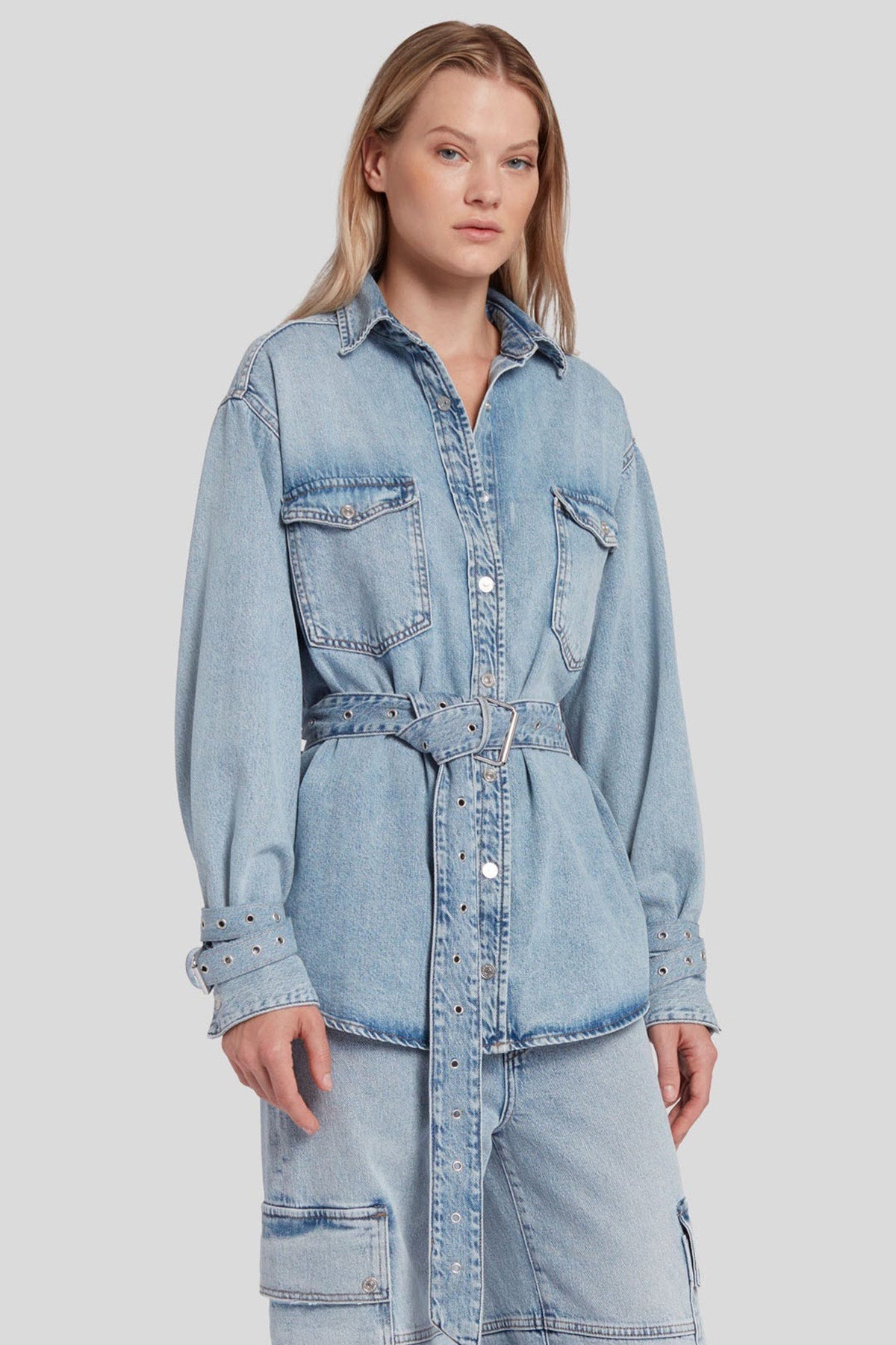 7 For All Mankind Cep Detaylı Kemerli Denim Gömlek