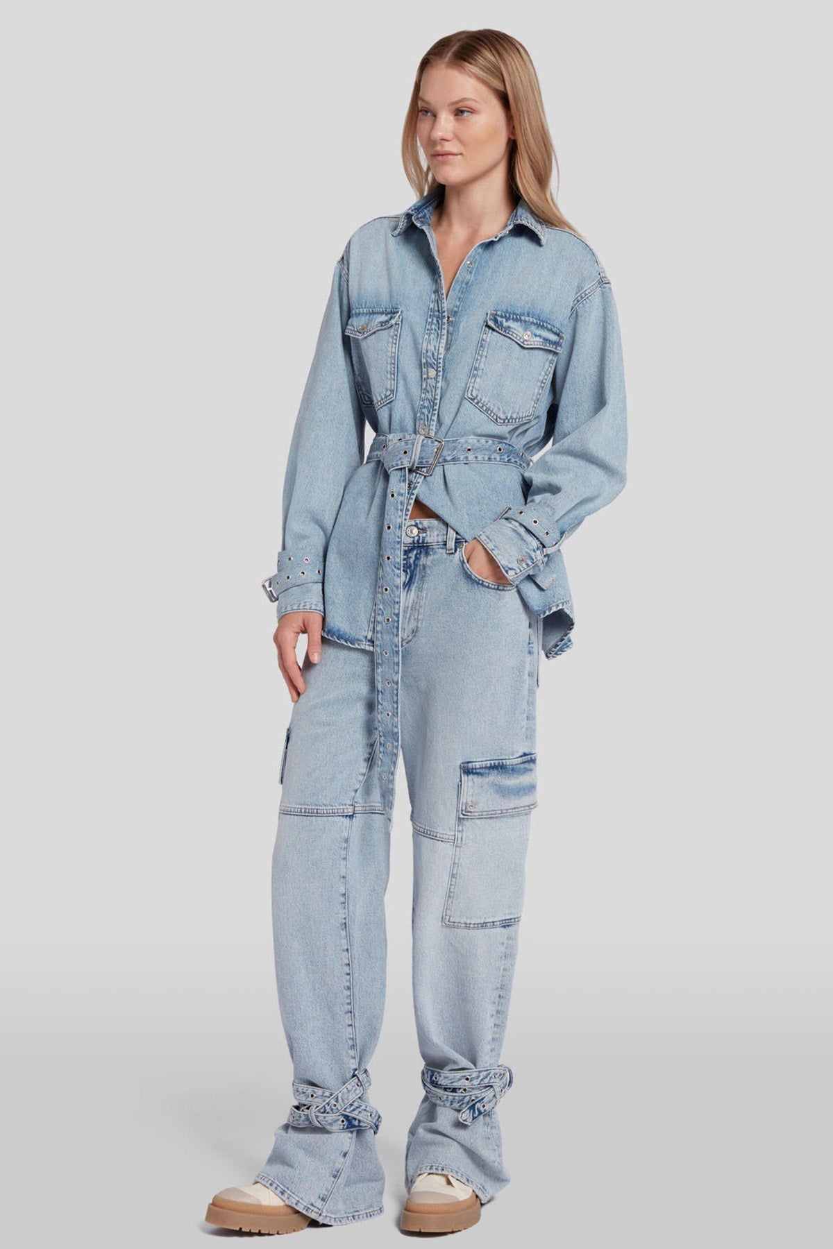 7 For All Mankind Cep Detaylı Kemerli Denim Gömlek