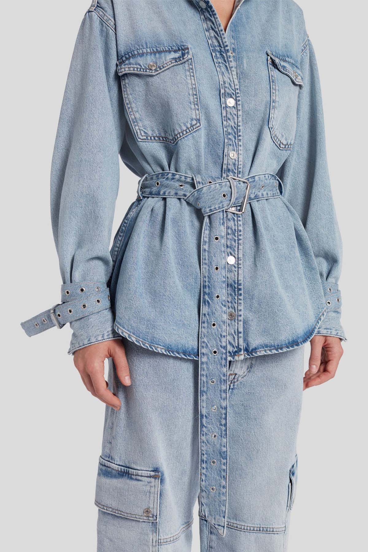 7 For All Mankind Cep Detaylı Kemerli Denim Gömlek