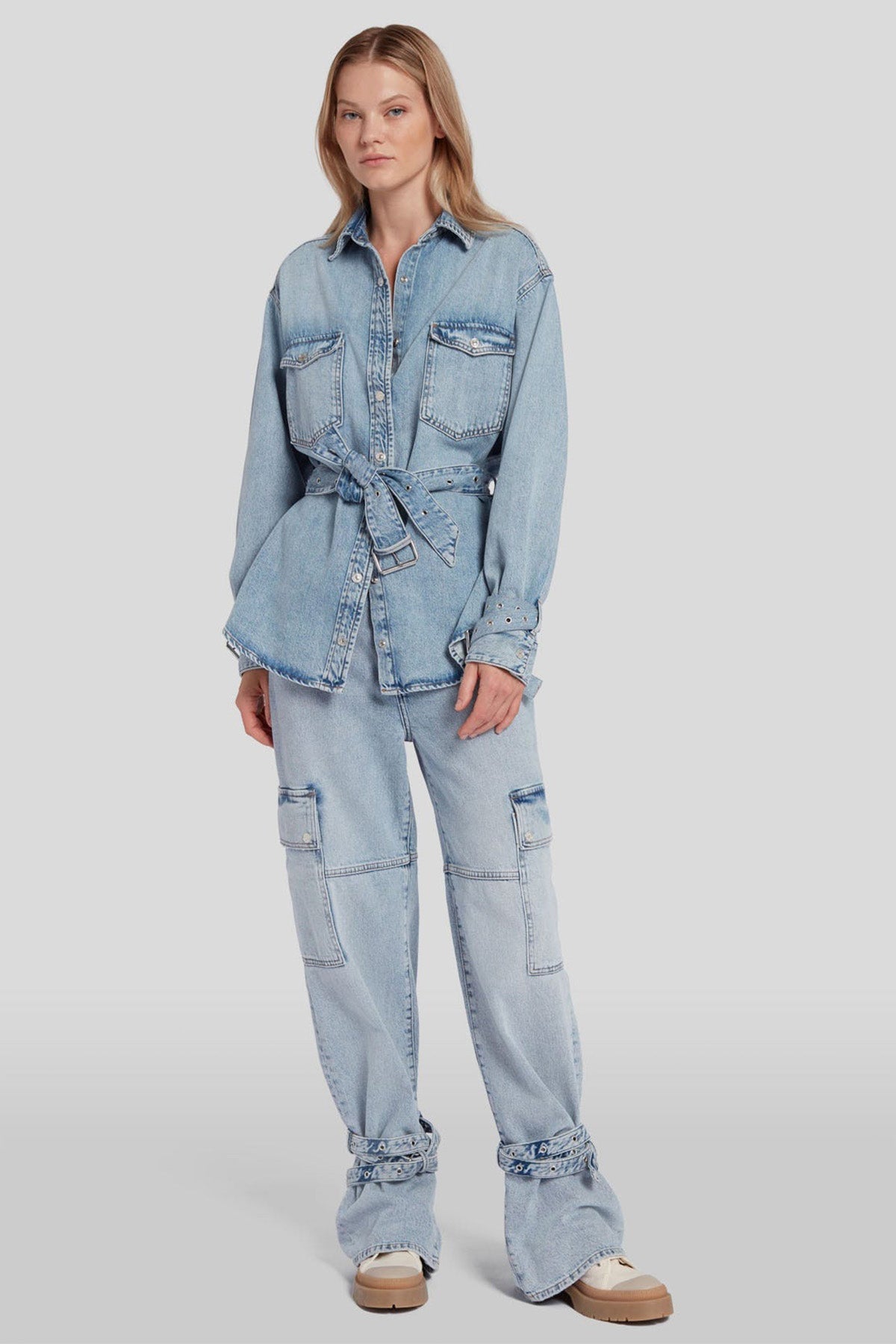 7 For All Mankind Cep Detaylı Kemerli Denim Gömlek