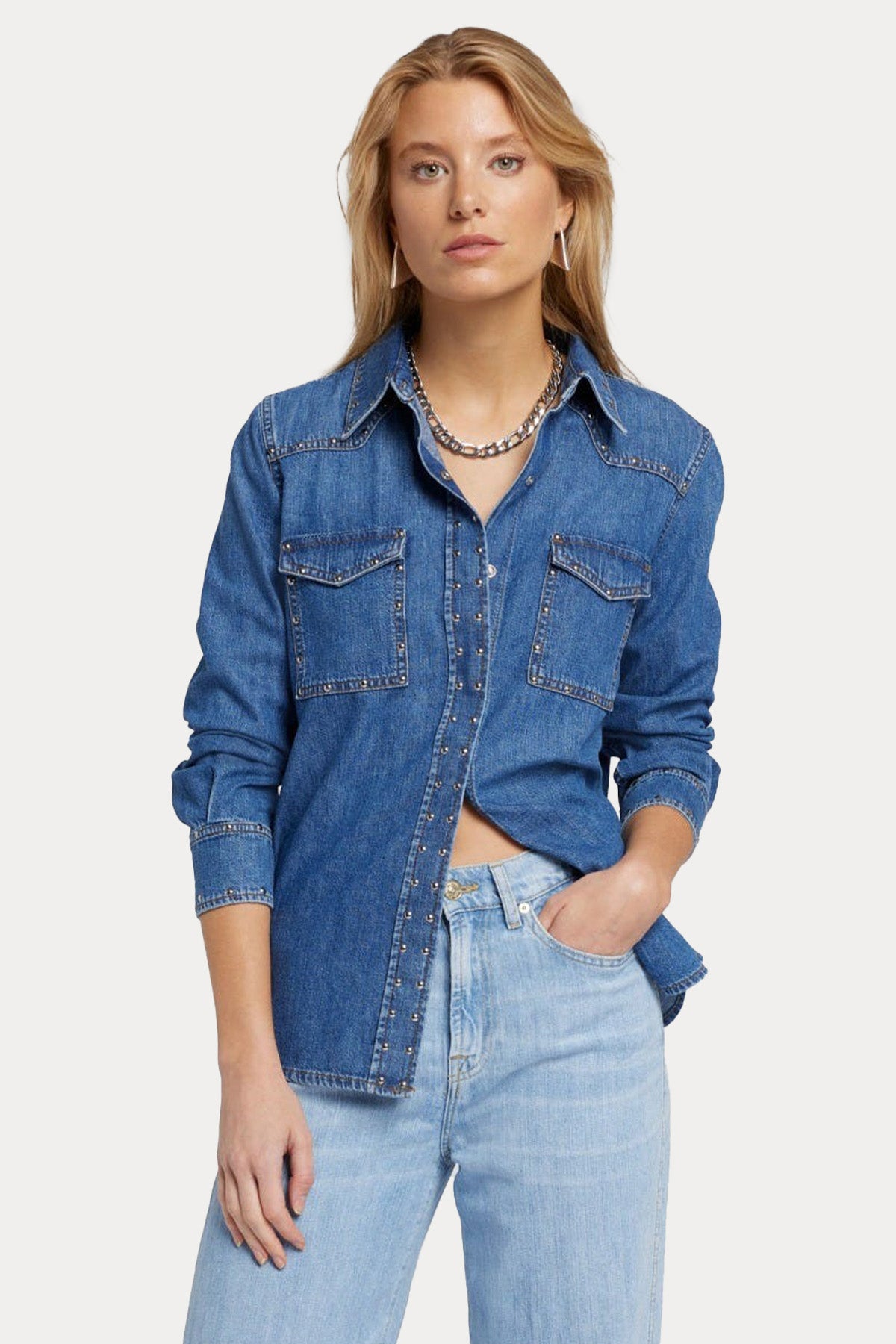 7 For All Mankind Troklu Cep Detaylı Denim Gömlek-Gömlek-Libas