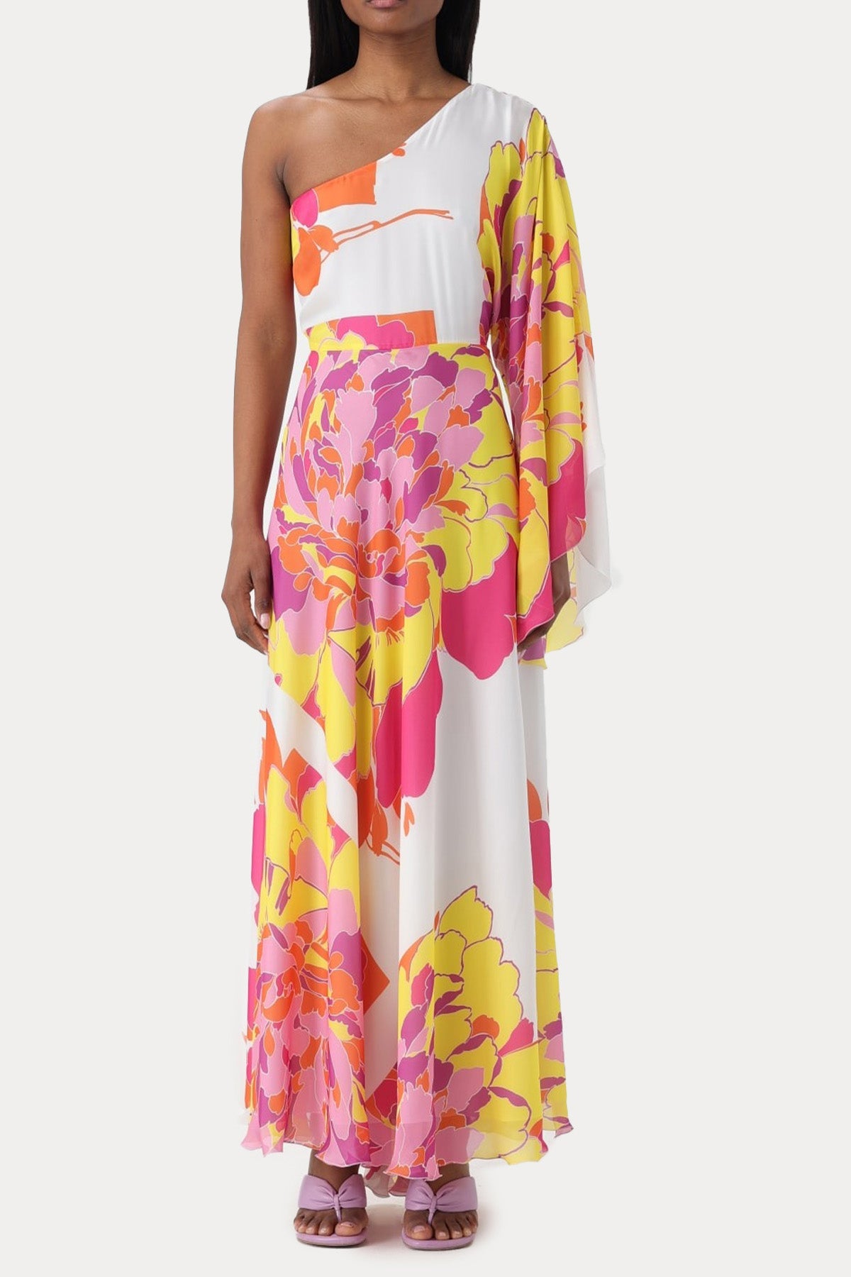 Hanita Tek Omuz Desenli Maxi Abiye Elbise