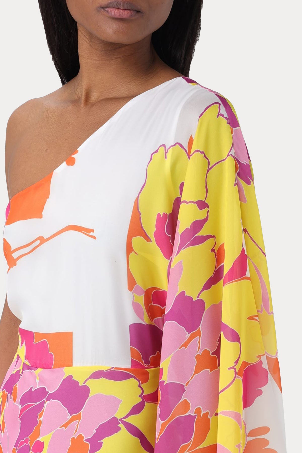 Hanita Tek Omuz Desenli Maxi Abiye Elbise