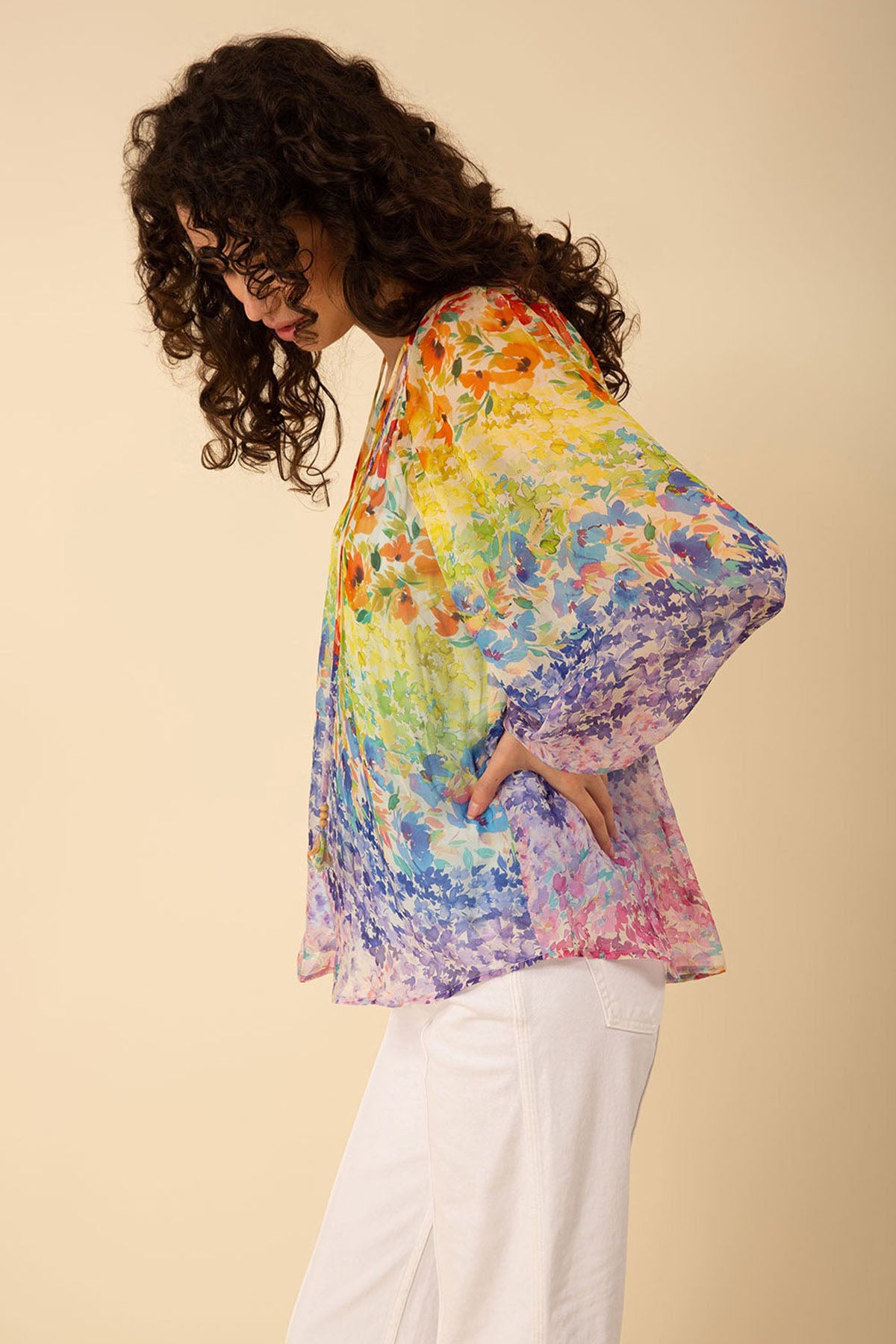 Hale Bob Octavia Geniş Kesim Renkli Desenli İpek Bluz