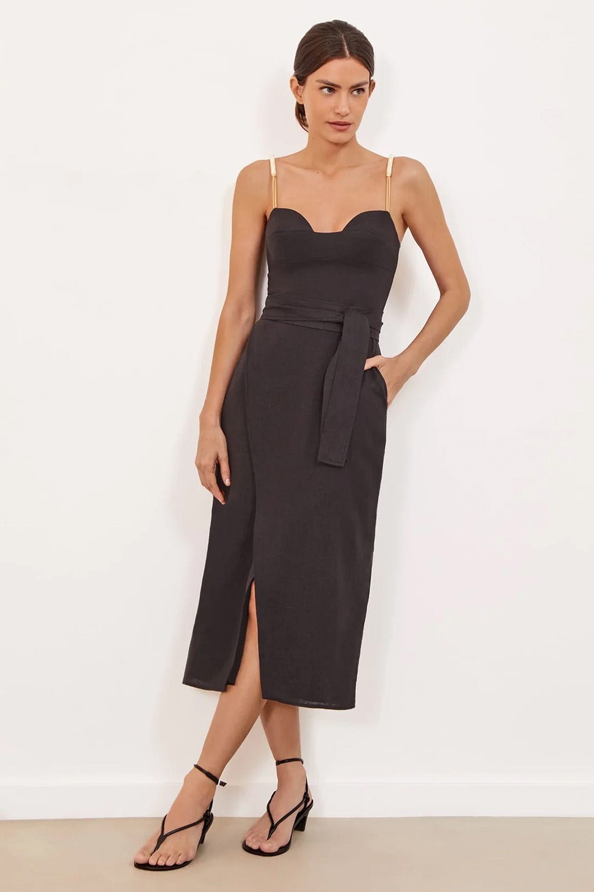 Vix Solid Nila Kuşaklı Midi Elbise