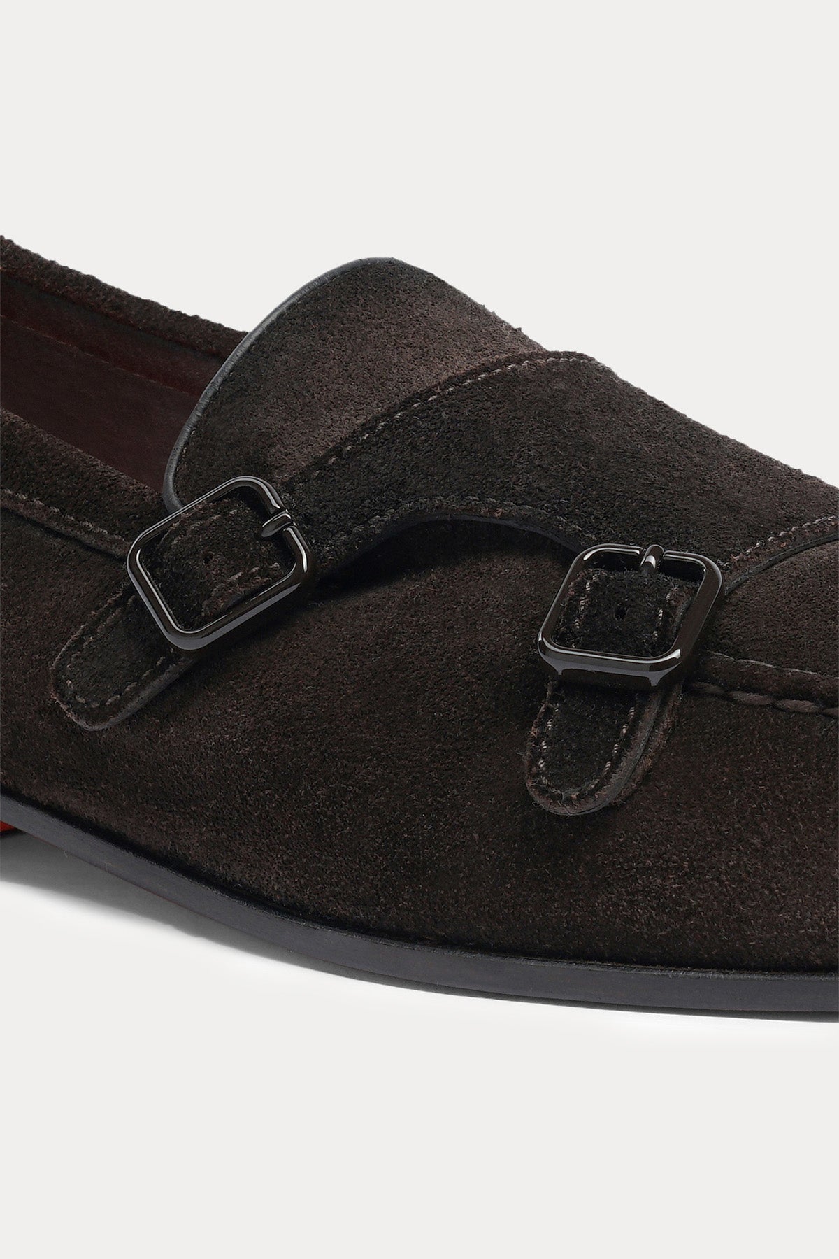 Santoni Goodyear Taban Çift Tokalı Süet Loafer Ayakkabı