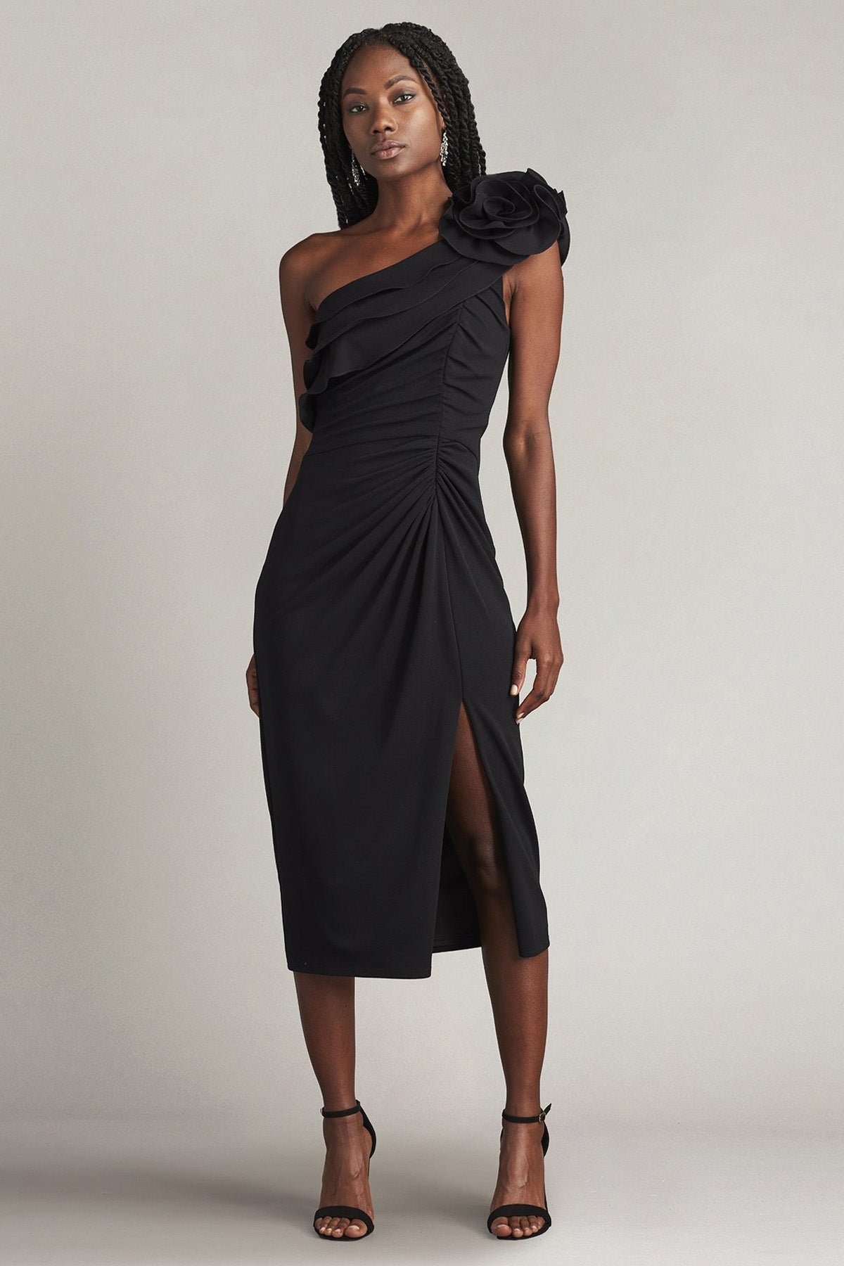 Tadashi Shoji Tek Omuz Midi Abiye Elbise