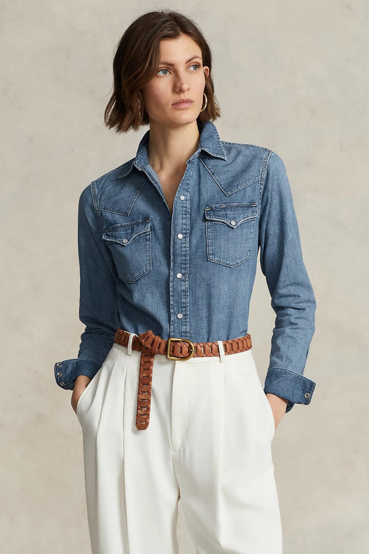 Polo Ralph Lauren Slim Fit Cep Detaylı Denim Gömlek-Gömlek-Libas