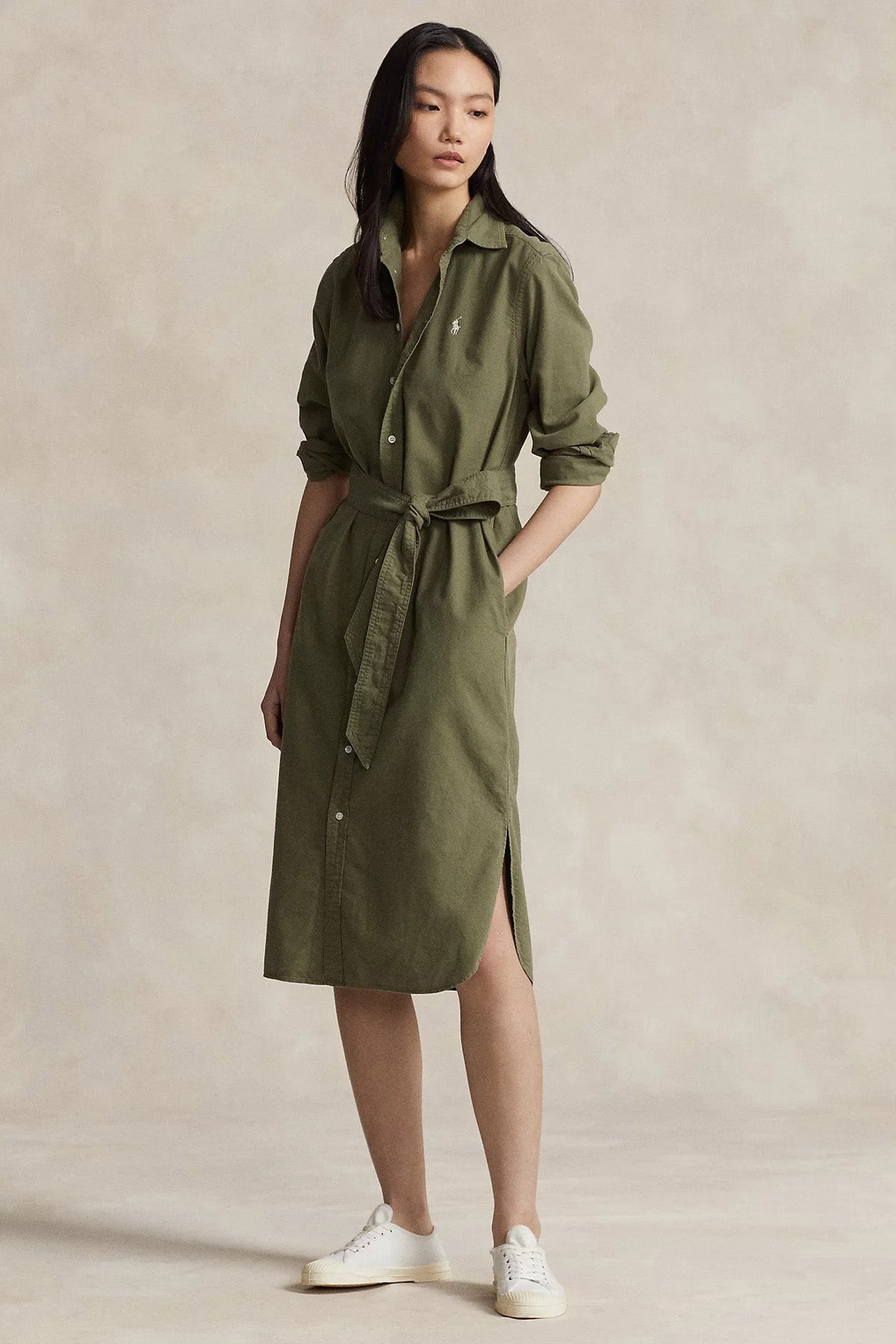 Polo Ralph Lauren Straight Fit Kuşaklı Midi Oxford Gömlek Elbise