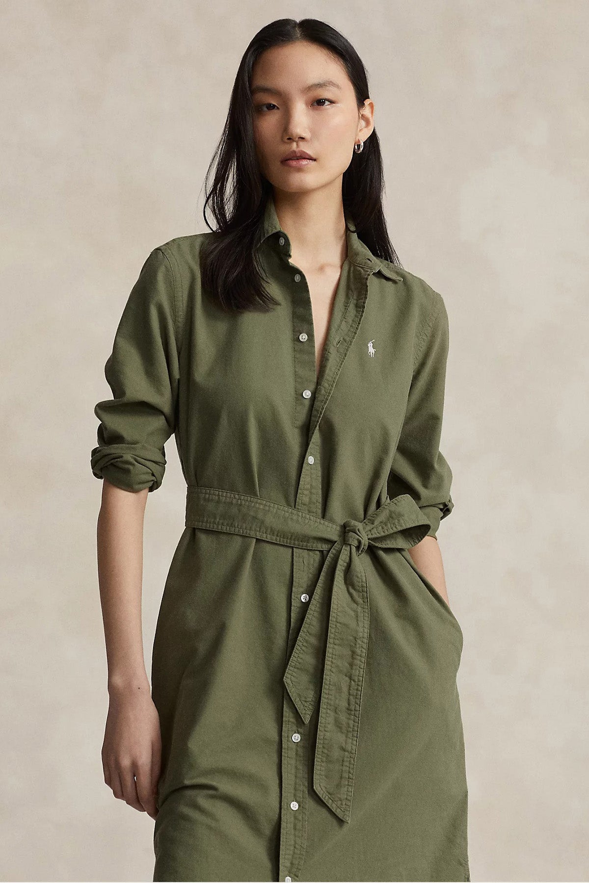 Polo Ralph Lauren Straight Fit Kuşaklı Midi Oxford Gömlek Elbise