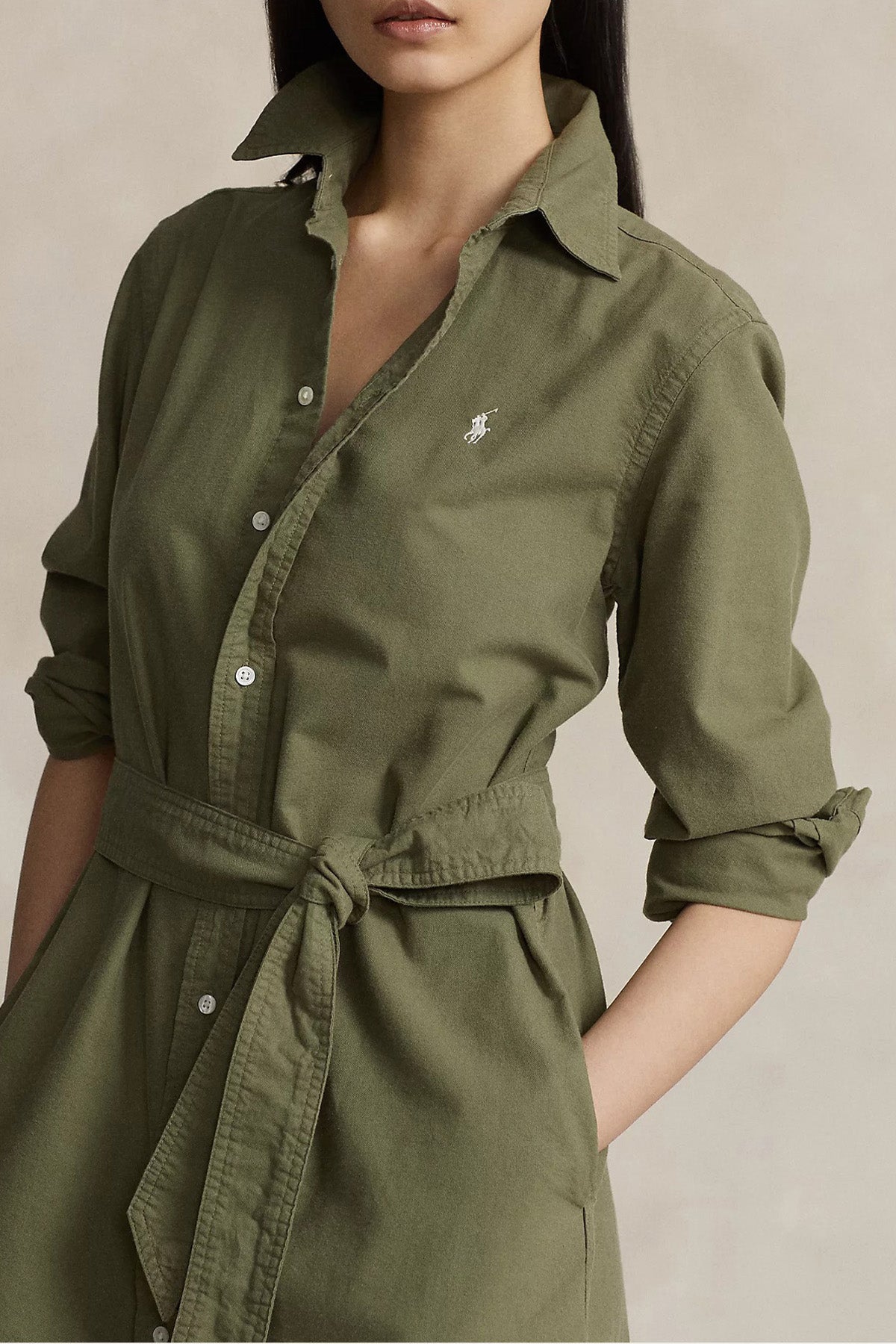 Polo Ralph Lauren Straight Fit Kuşaklı Midi Oxford Gömlek Elbise