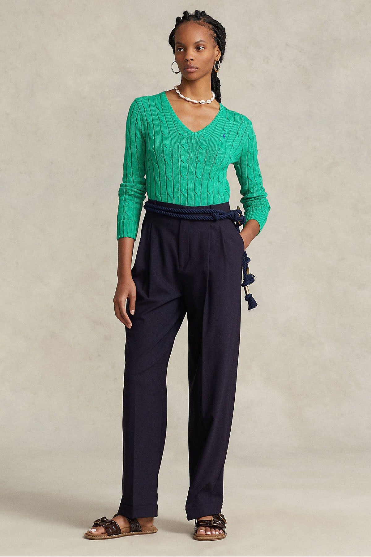 Polo Ralph Lauren Pima Cotton Slim Fit V Yaka Saç Örgü Triko