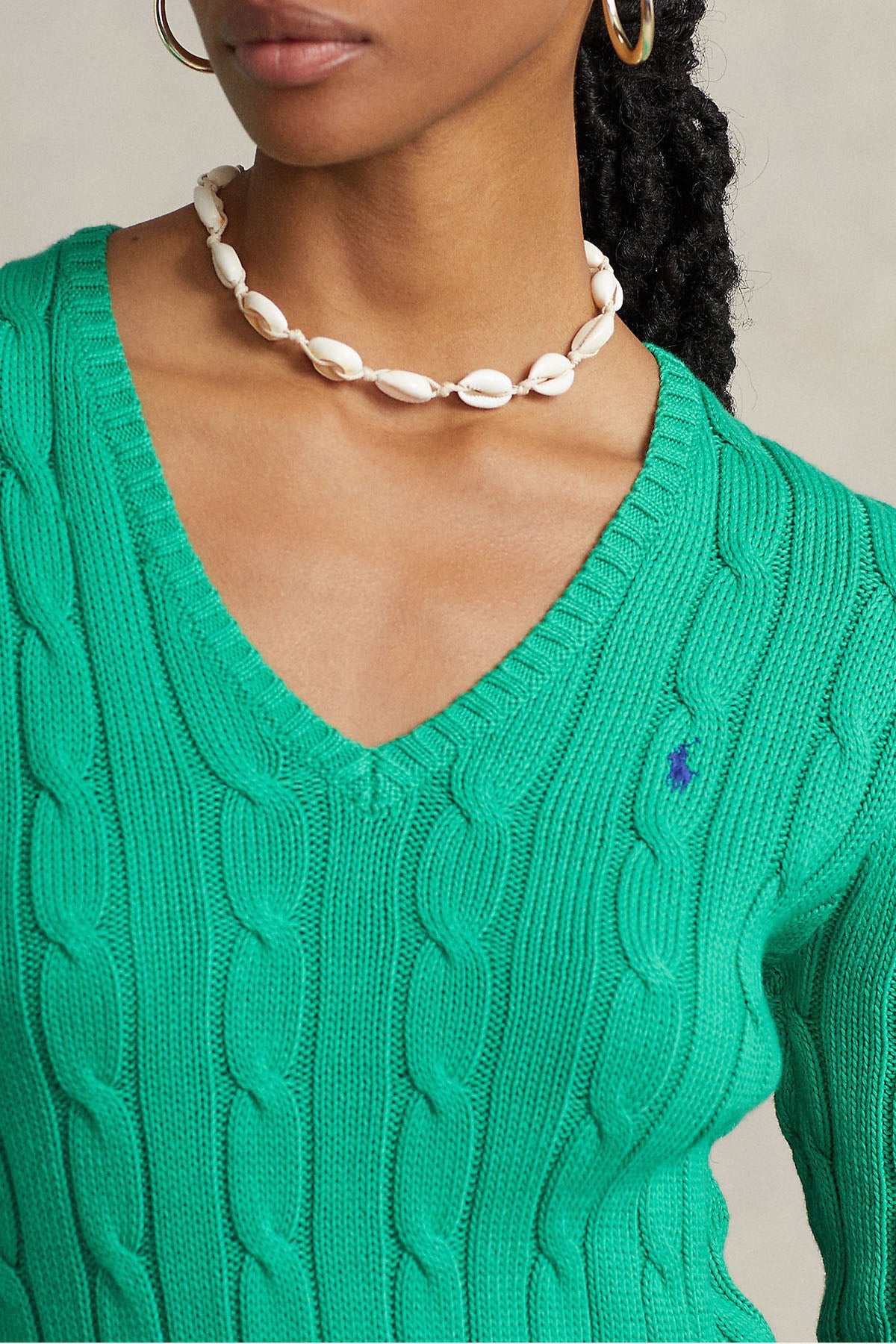 Polo Ralph Lauren Pima Cotton Slim Fit V Yaka Saç Örgü Triko