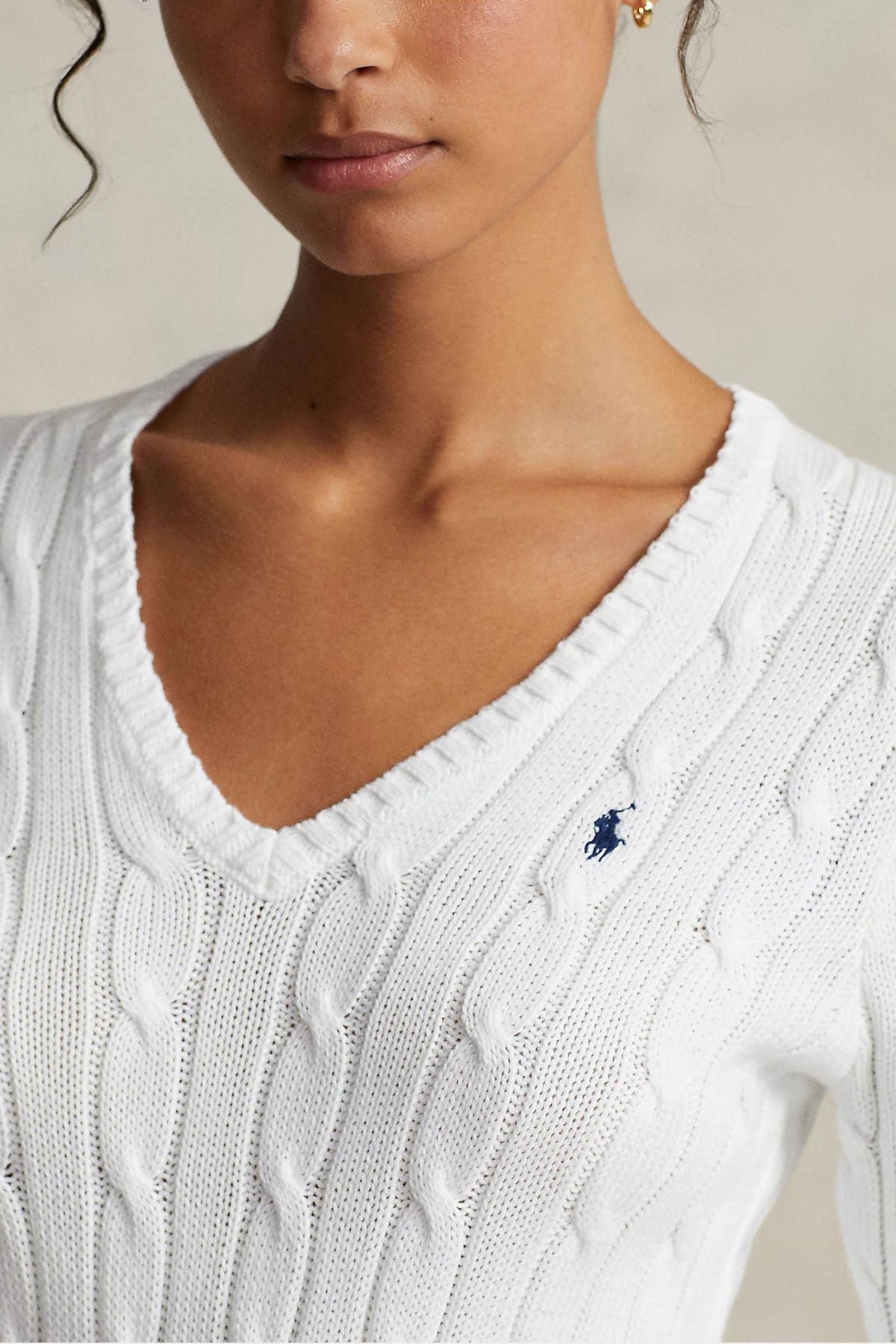 Polo Ralph Lauren Pima Cotton Slim Fit V Yaka Saç Örgü Triko