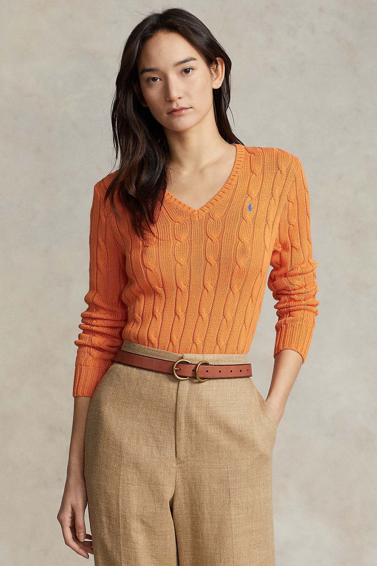 Polo Ralph Lauren Pima Cotton Slim Fit V Yaka Saç Örgü Triko