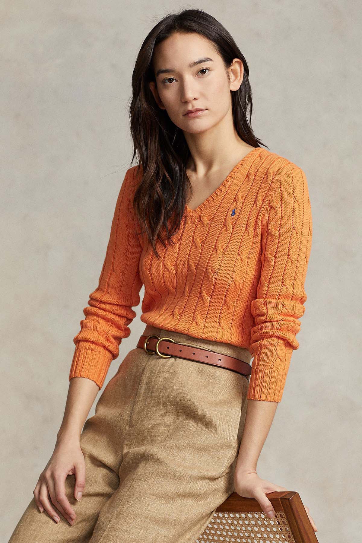 Polo Ralph Lauren Pima Cotton Slim Fit V Yaka Saç Örgü Triko