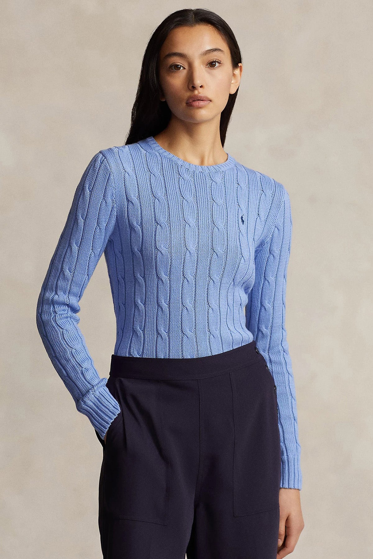 Polo Ralph Lauren Pima Cotton Slim Fit Yuvarlak Yaka Saç Örgü Triko