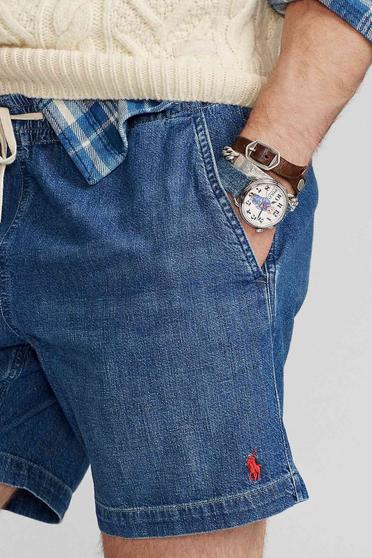 Polo Ralph Lauren Custom Fit Beli Lastikli Denim Şort-Şort-Libas
