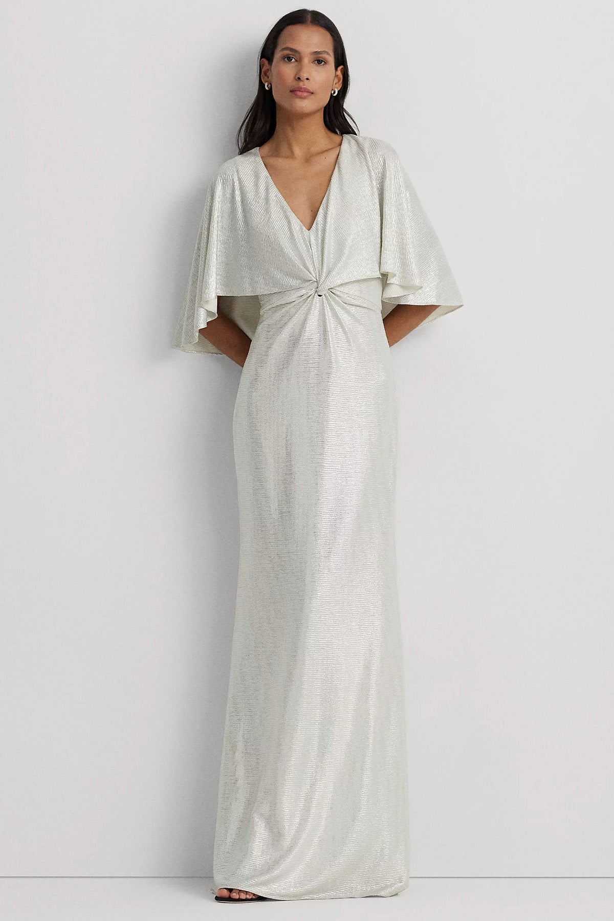 Polo Ralph Lauren V Yaka Kısa Pelerinli Maxi Abiye Elbise