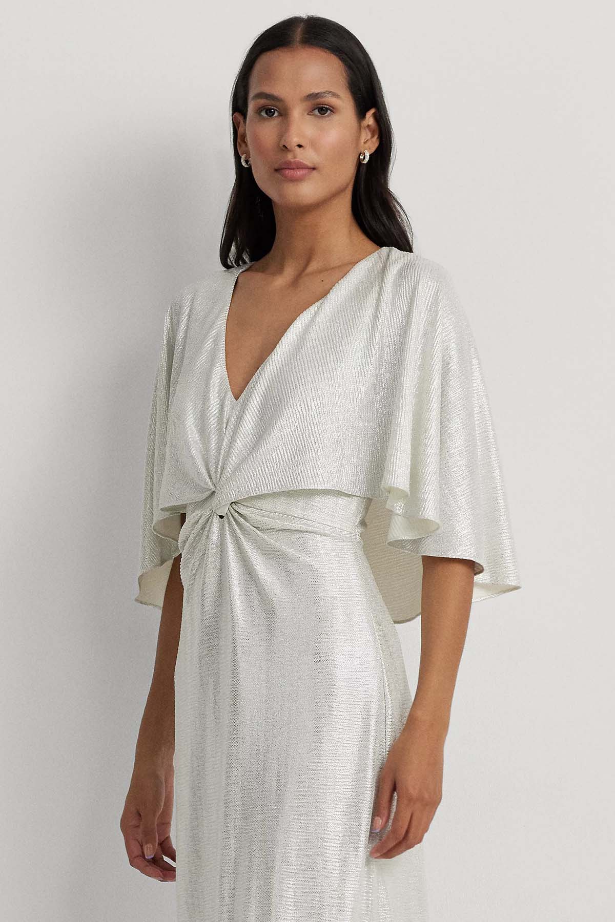 Polo Ralph Lauren V Yaka Kısa Pelerinli Maxi Abiye Elbise